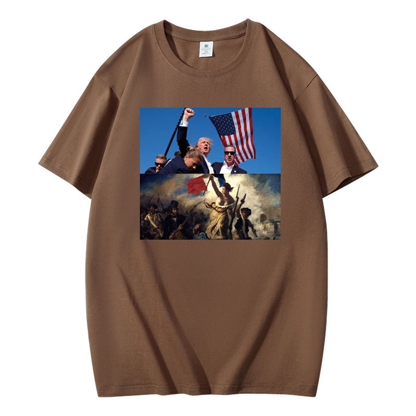 Graphic T-Shirt with Dual Historical and Patriotic Flag Print