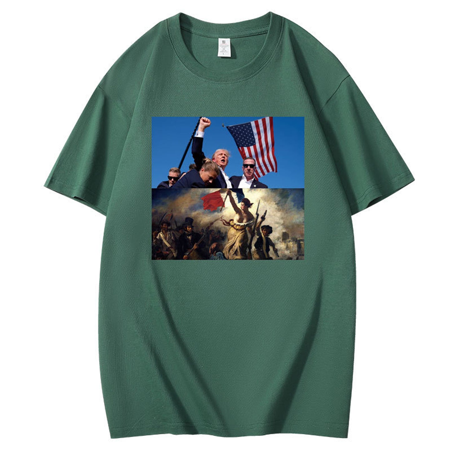 Graphic T-Shirt with Dual Historical and Patriotic Flag Print