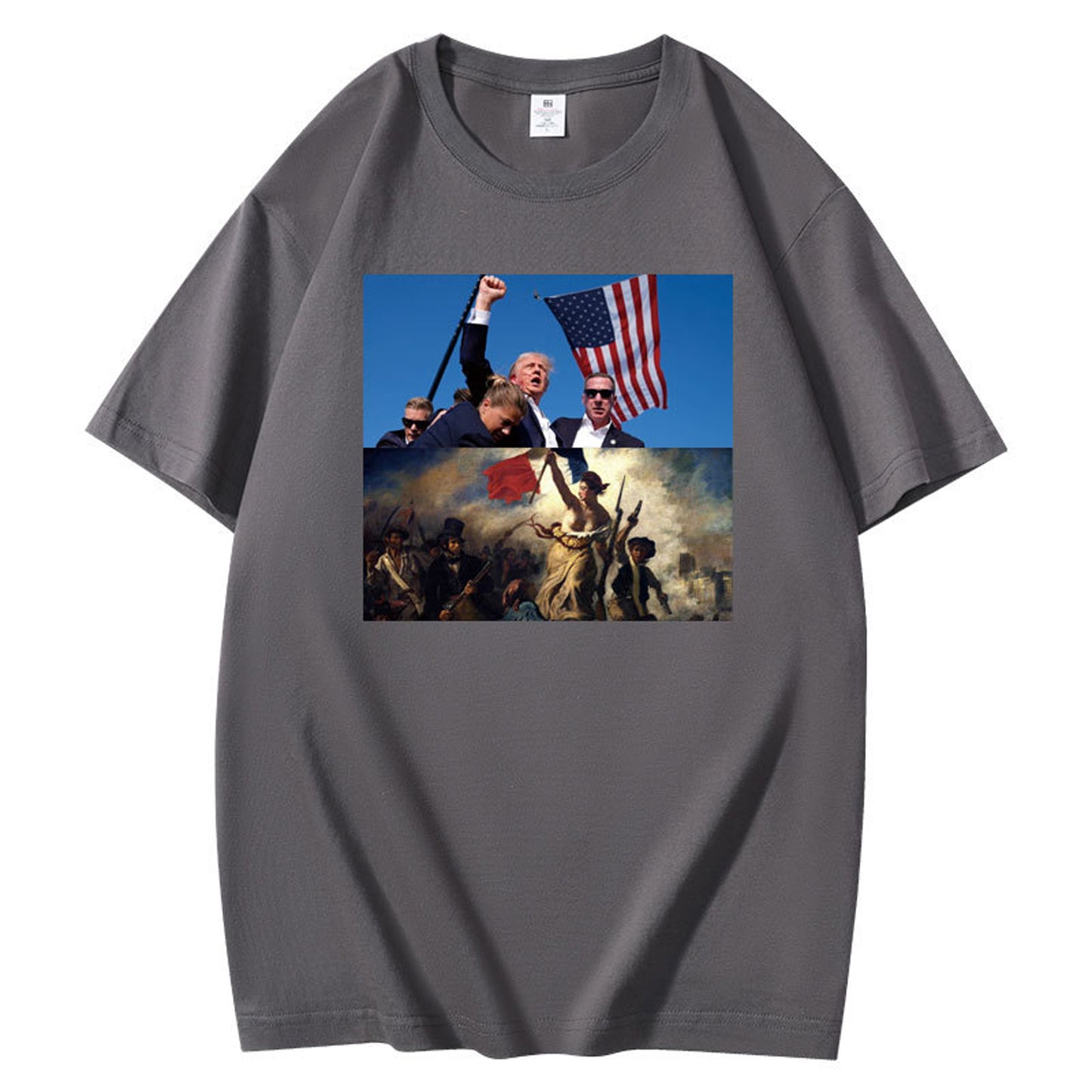 Graphic T-Shirt with Dual Historical and Patriotic Flag Print