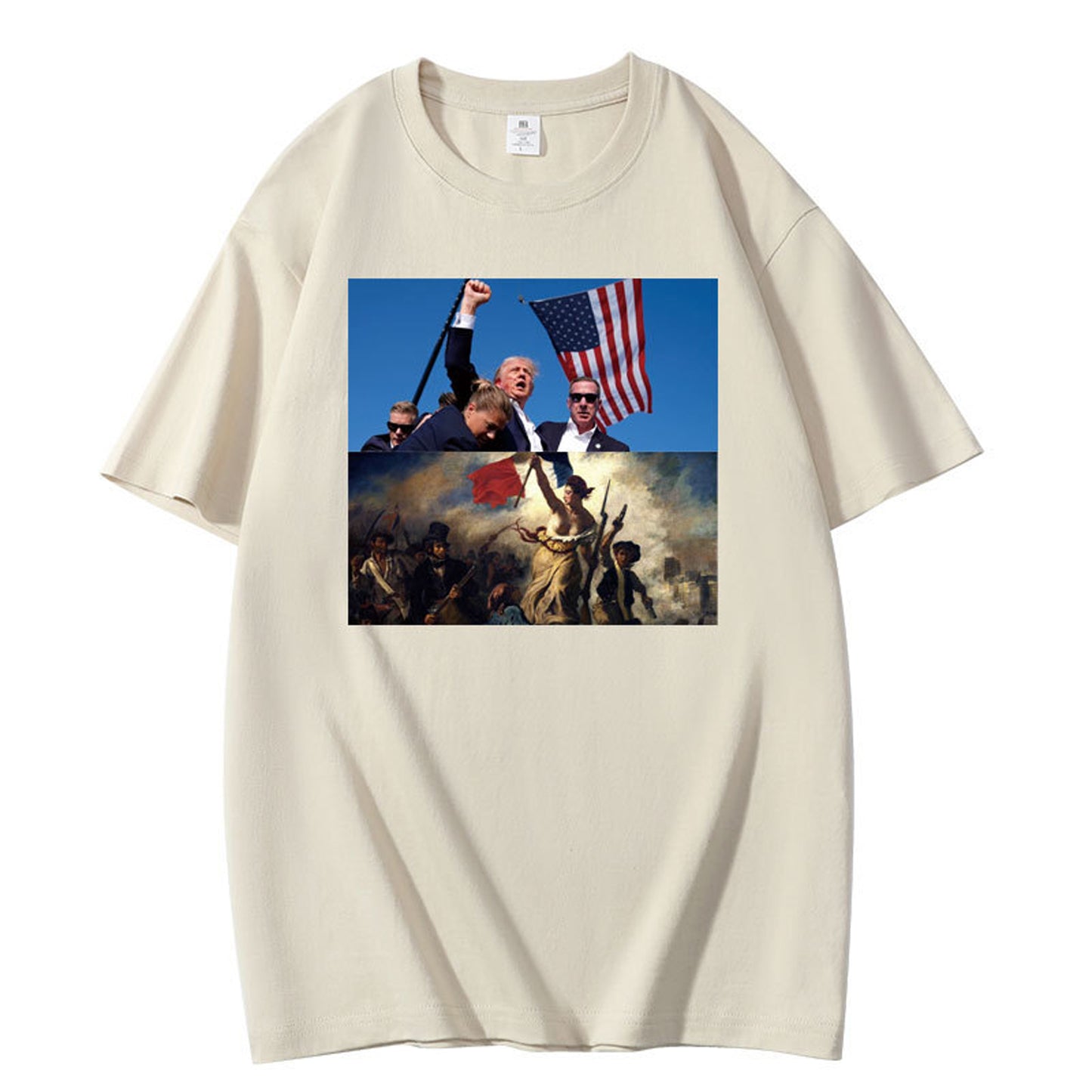 Graphic T-Shirt with Dual Historical and Patriotic Flag Print