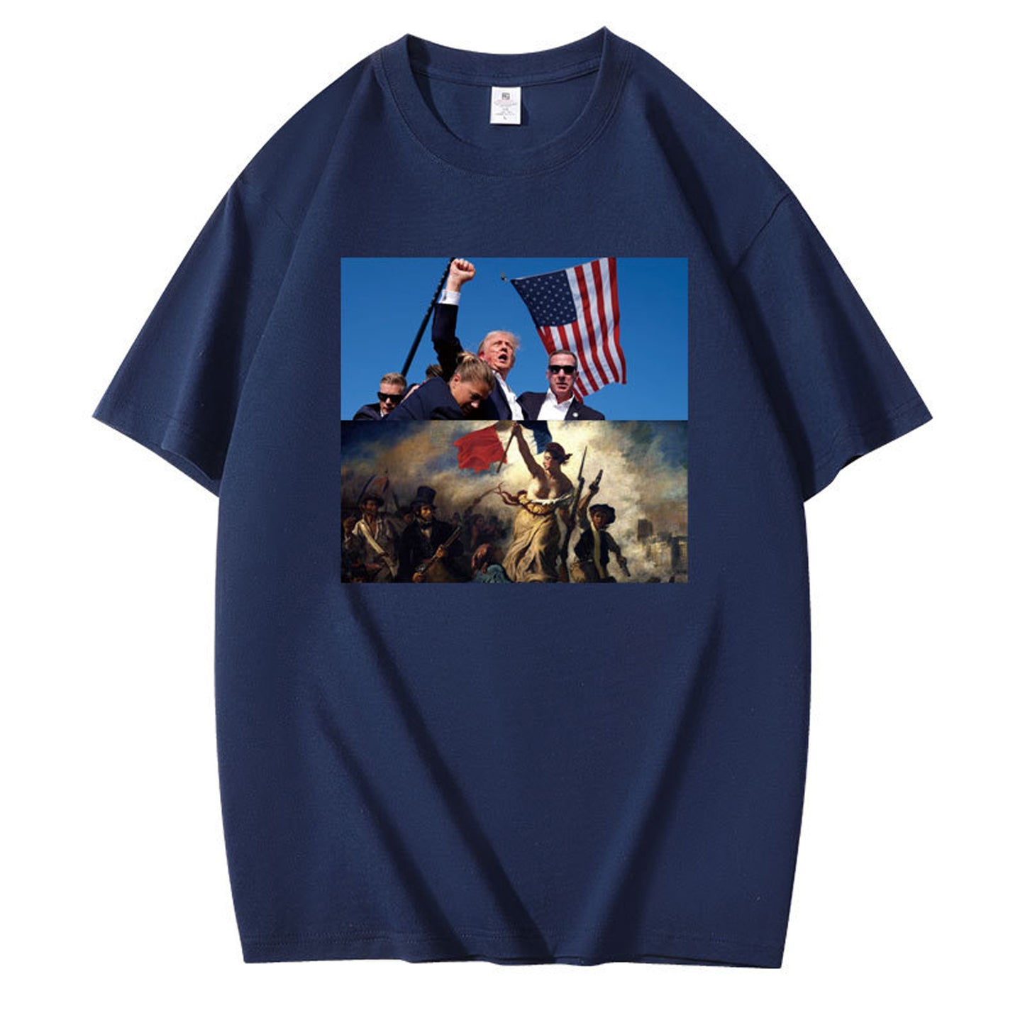 Graphic T-Shirt with Dual Historical and Patriotic Flag Print
