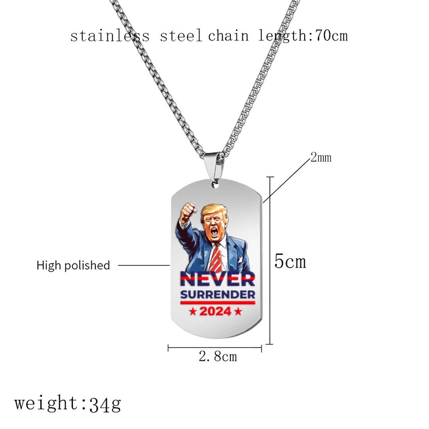 Alilang Trump 2024 Tag Necklace Shooting Makes Me Stronger Stainless Steel Chain