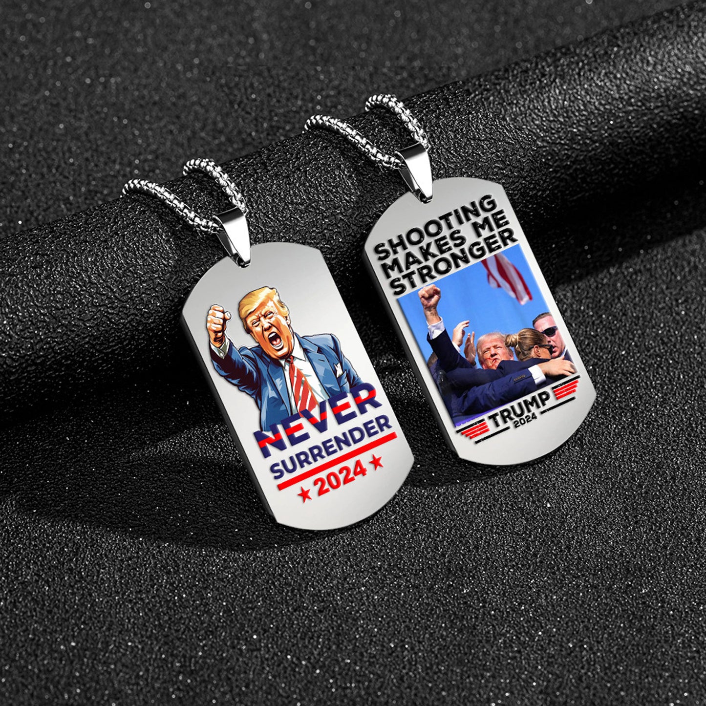 Alilang Trump 2024 Tag Necklace Shooting Makes Me Stronger Stainless Steel Chain