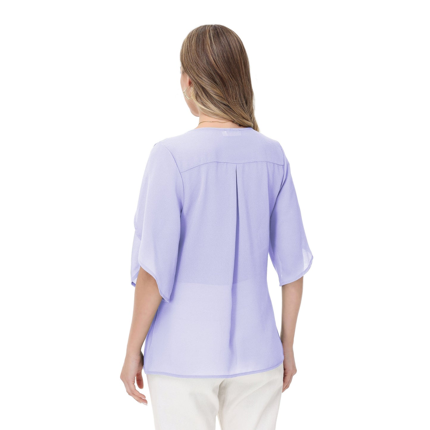 Anna-Kaci Women's V-Neck Flutter Sleeve Blouse with Shoulder Slit Detail and Relaxed Lightweight Fit