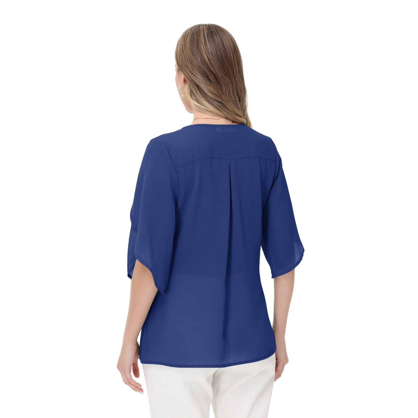 Anna-Kaci Women's V-Neck Flutter Sleeve Blouse with Shoulder Slit Detail and Relaxed Lightweight Fit