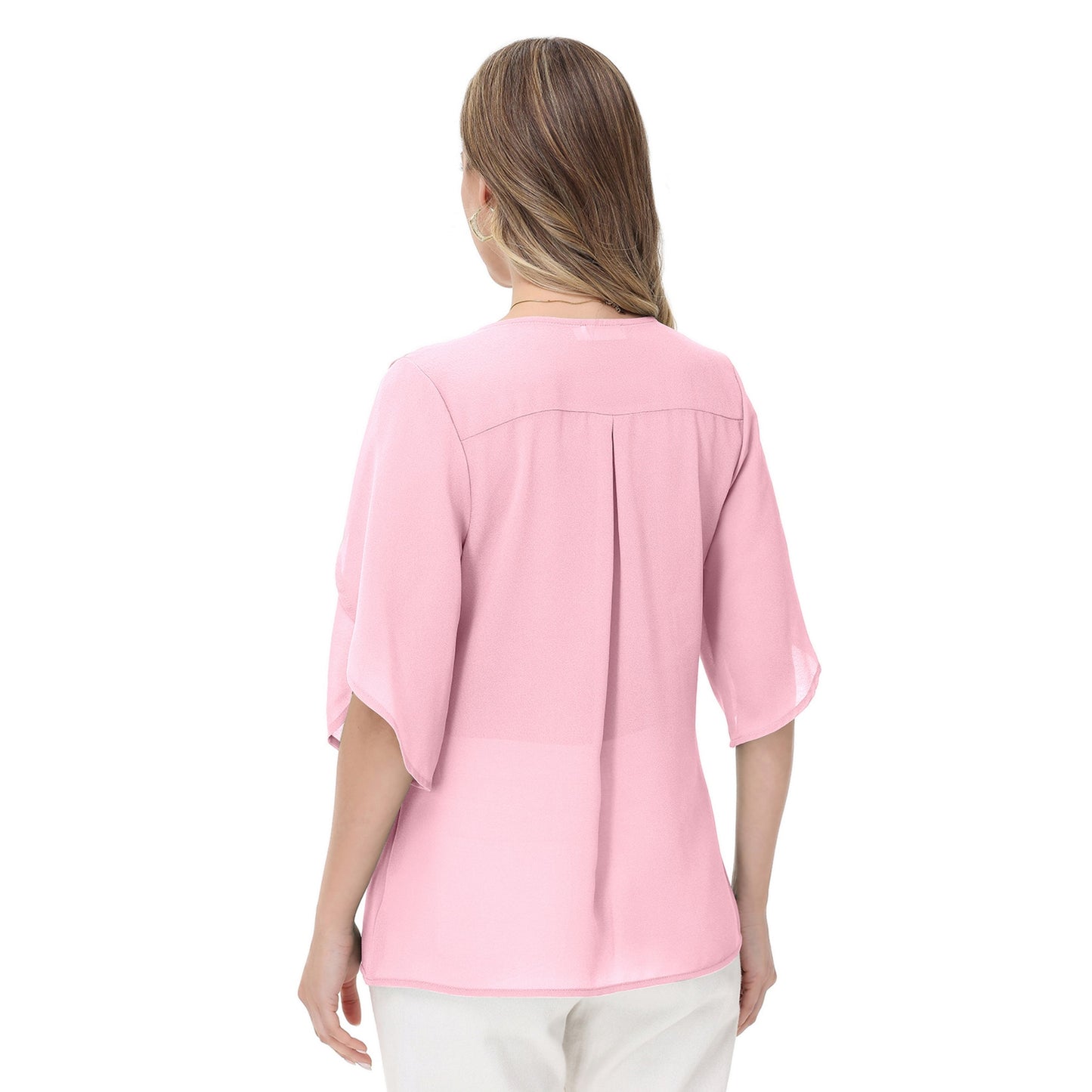 Anna-Kaci Women's V-Neck Flutter Sleeve Blouse with Shoulder Cut Details and Relaxed Draped Fit