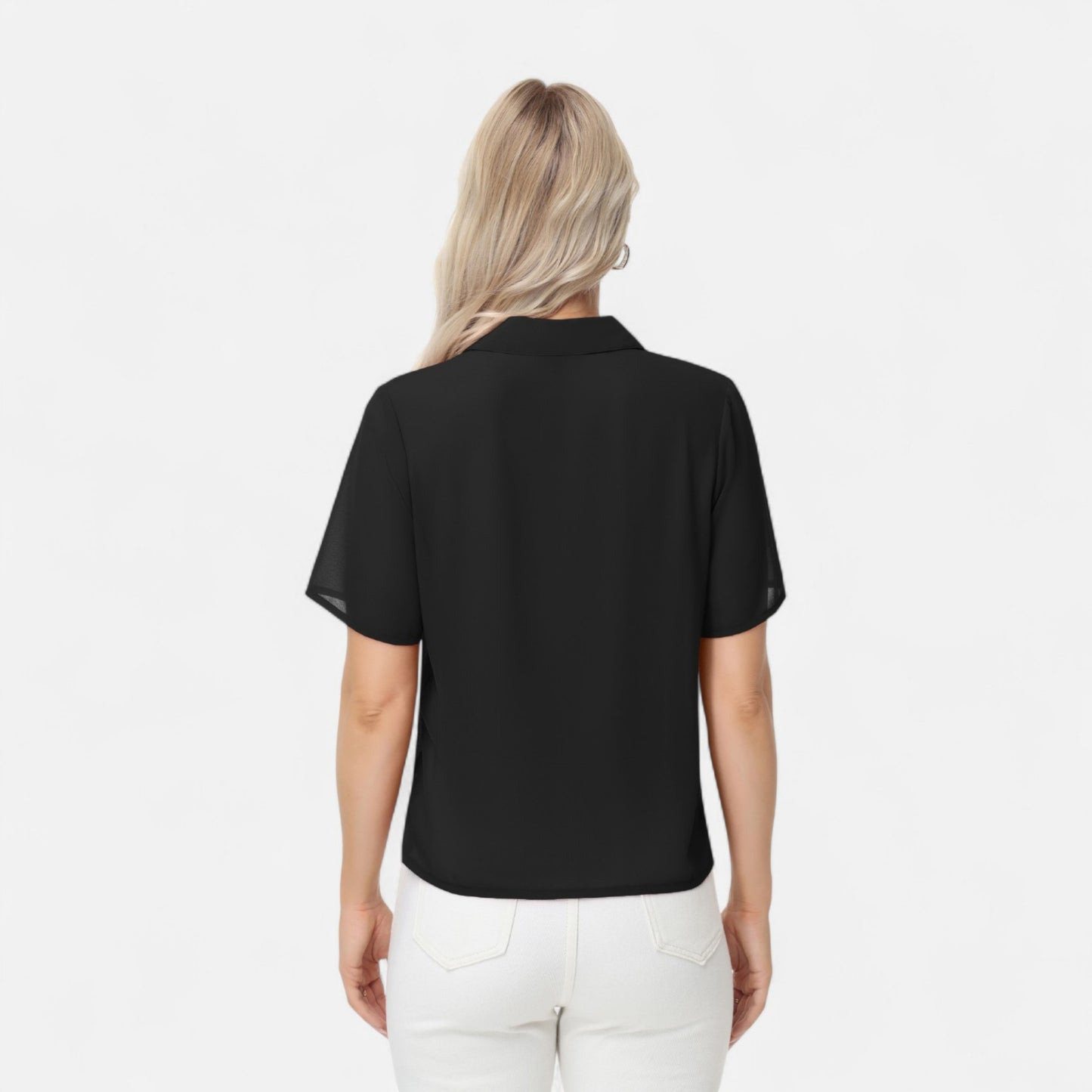 Anna-Kaci Women's Short Sleeve Collared Blouse with Button Placket and Relaxed Fit Design