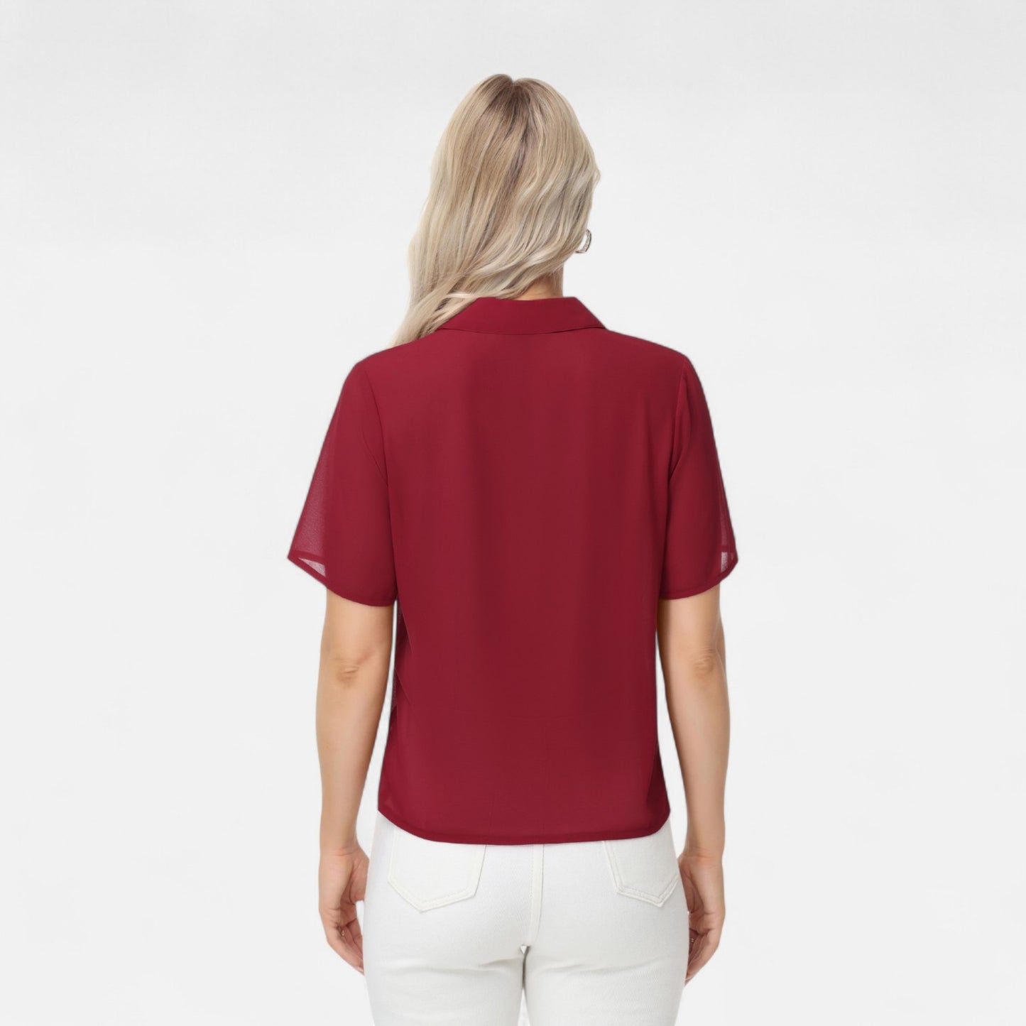Anna-Kaci Women's Short Sleeve Collared Blouse with Button Placket and Relaxed Fit Design