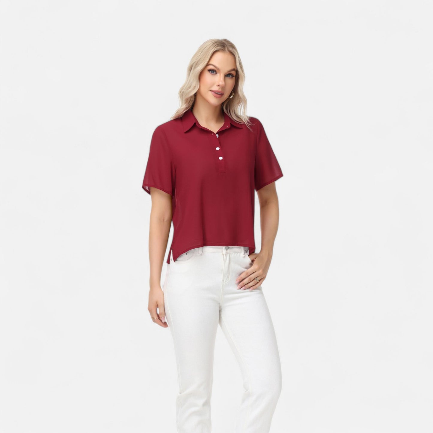 Anna-Kaci Women's Short Sleeve Collared Blouse with Button Placket and Relaxed Fit Design