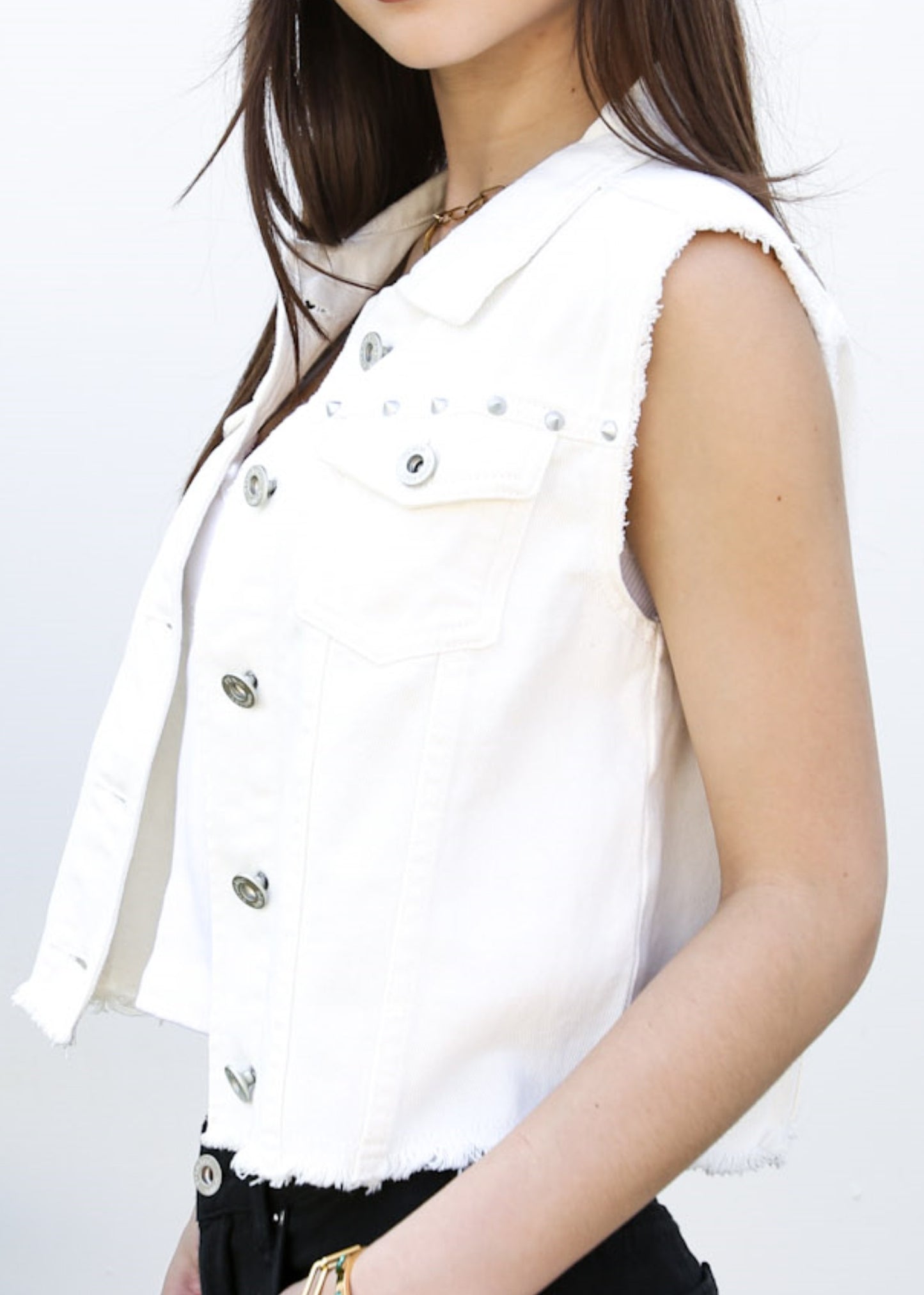 Cotton Denim Cropped Vest