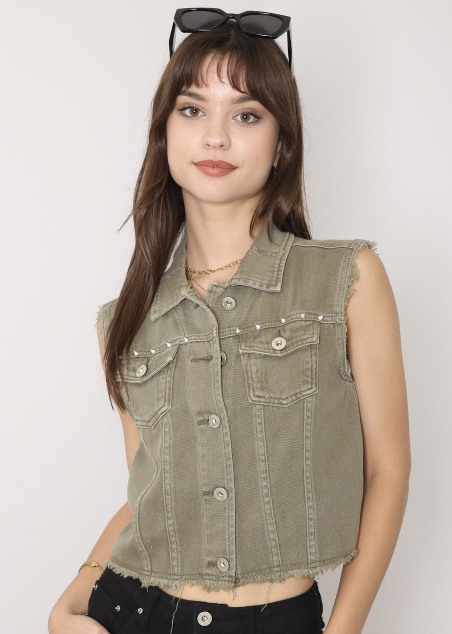 Cotton Denim Cropped Vest