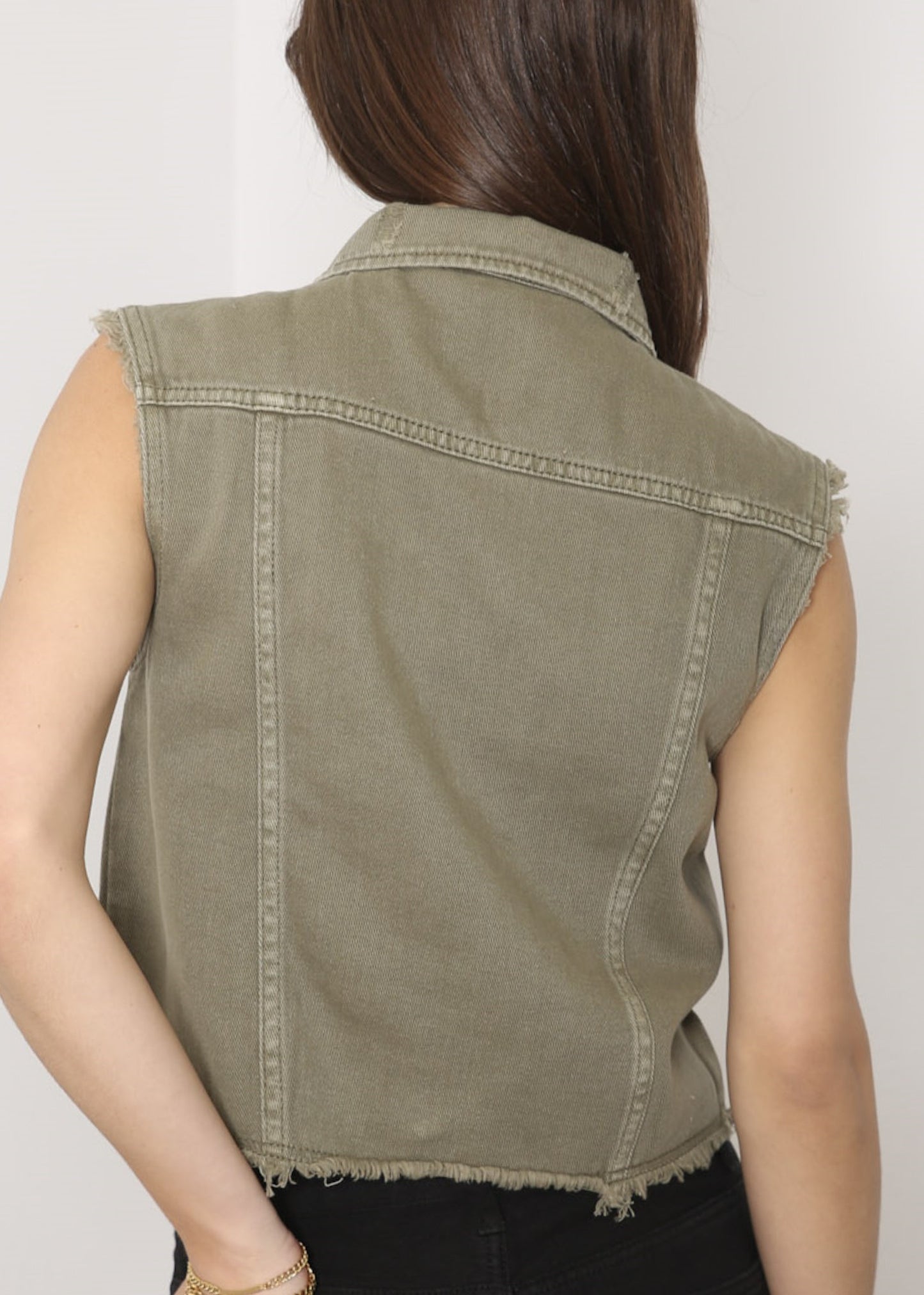 Cotton Denim Cropped Vest