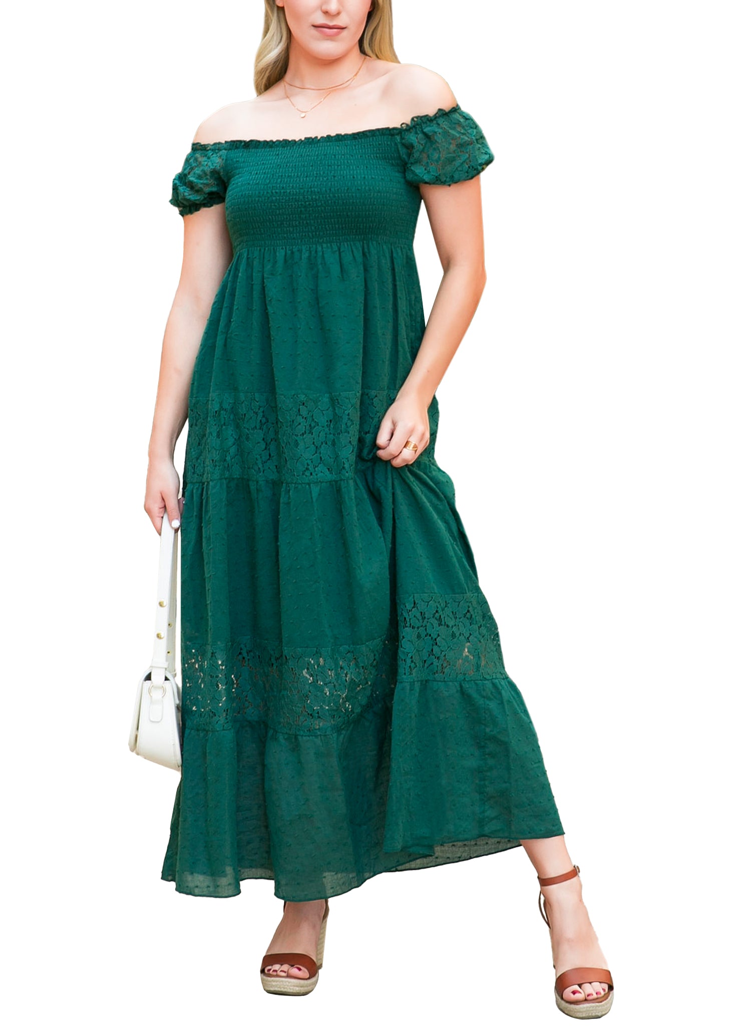 Off Shoulder Lace Maxi Dress for Women by Anna-Kaci | Alilang Fashion, Green / Small 4-6 Off Shoulder Lace Maxi Dress for Women by Anna-Kaci | Alilang Fashion, Green / Small 4-6