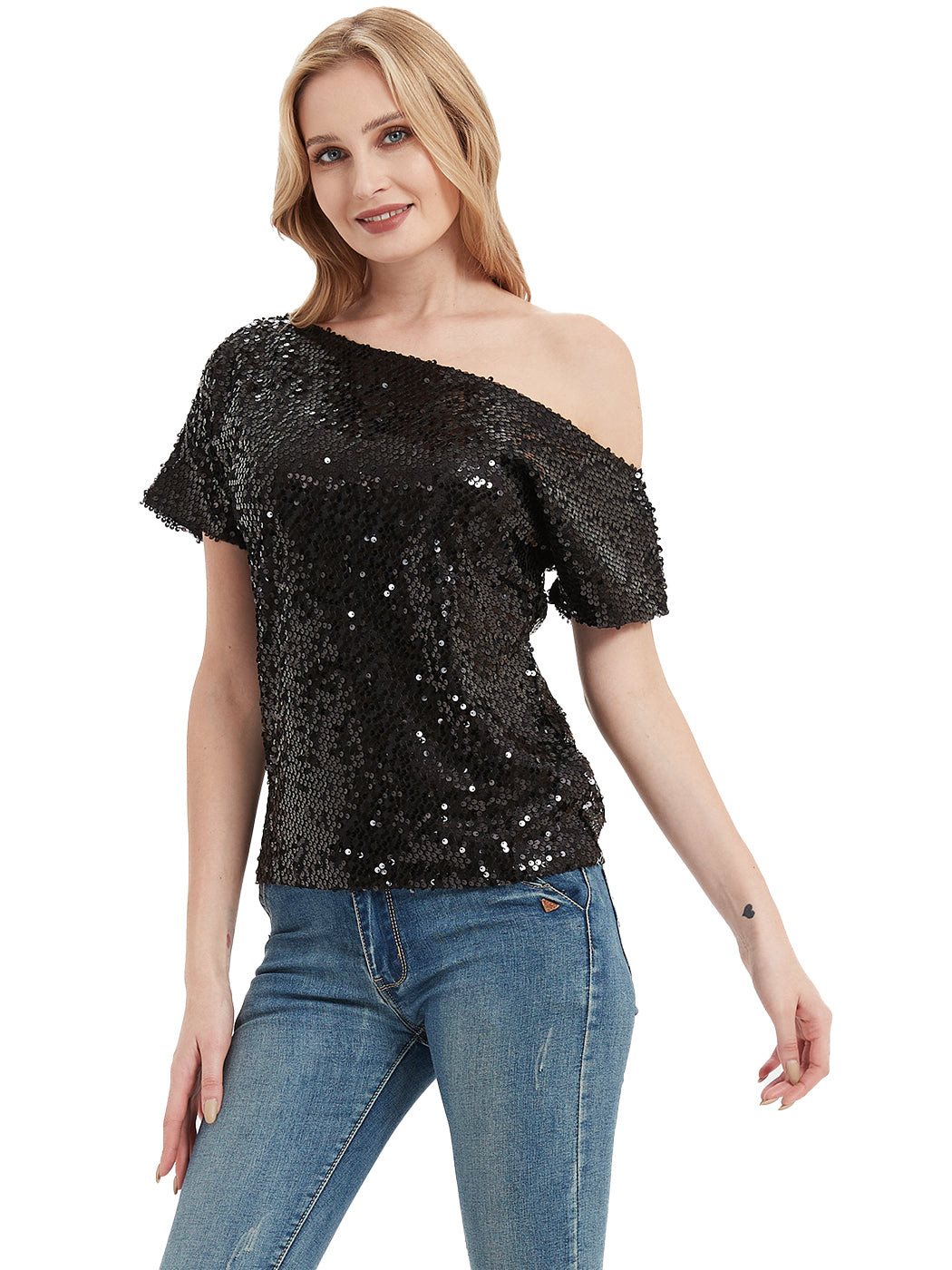 One Shoulder Sequin Top