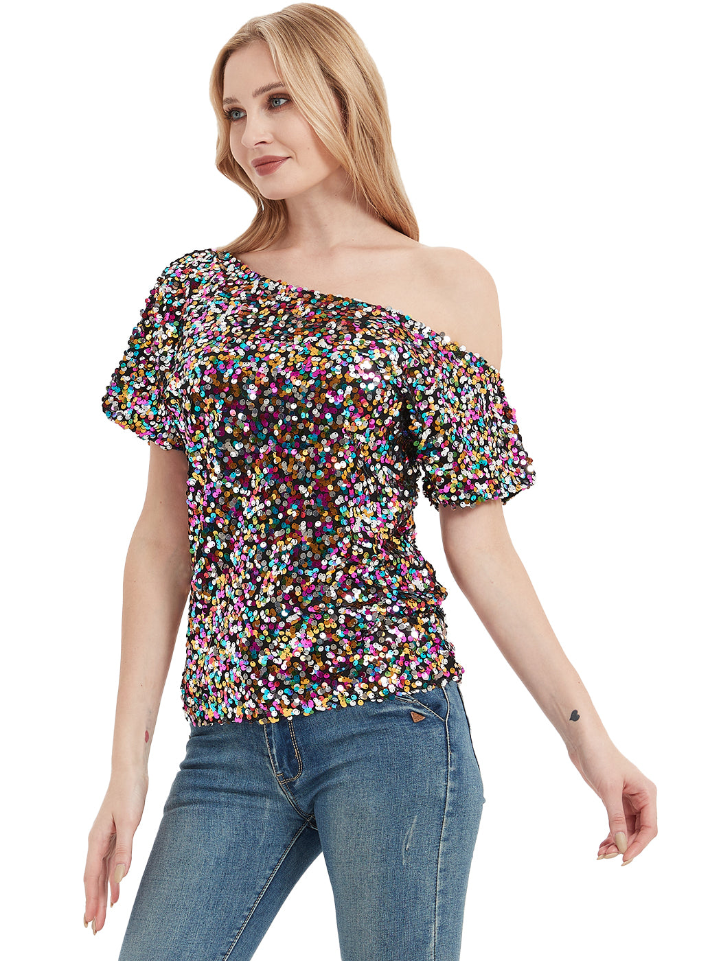 One Shoulder Sequin Top