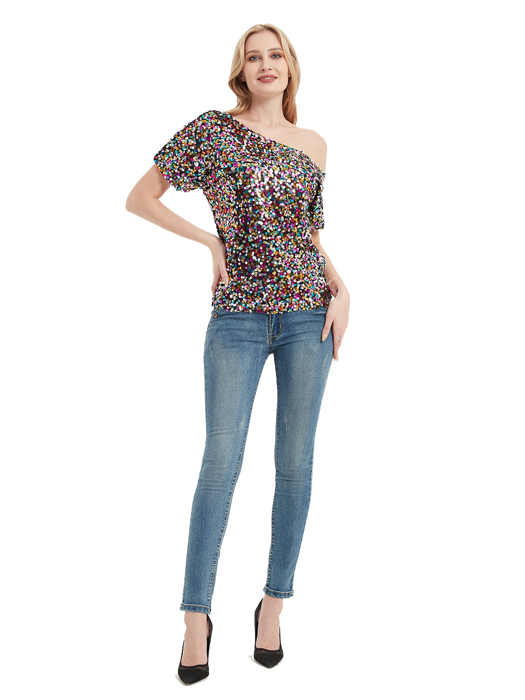 One Shoulder Sequin Top