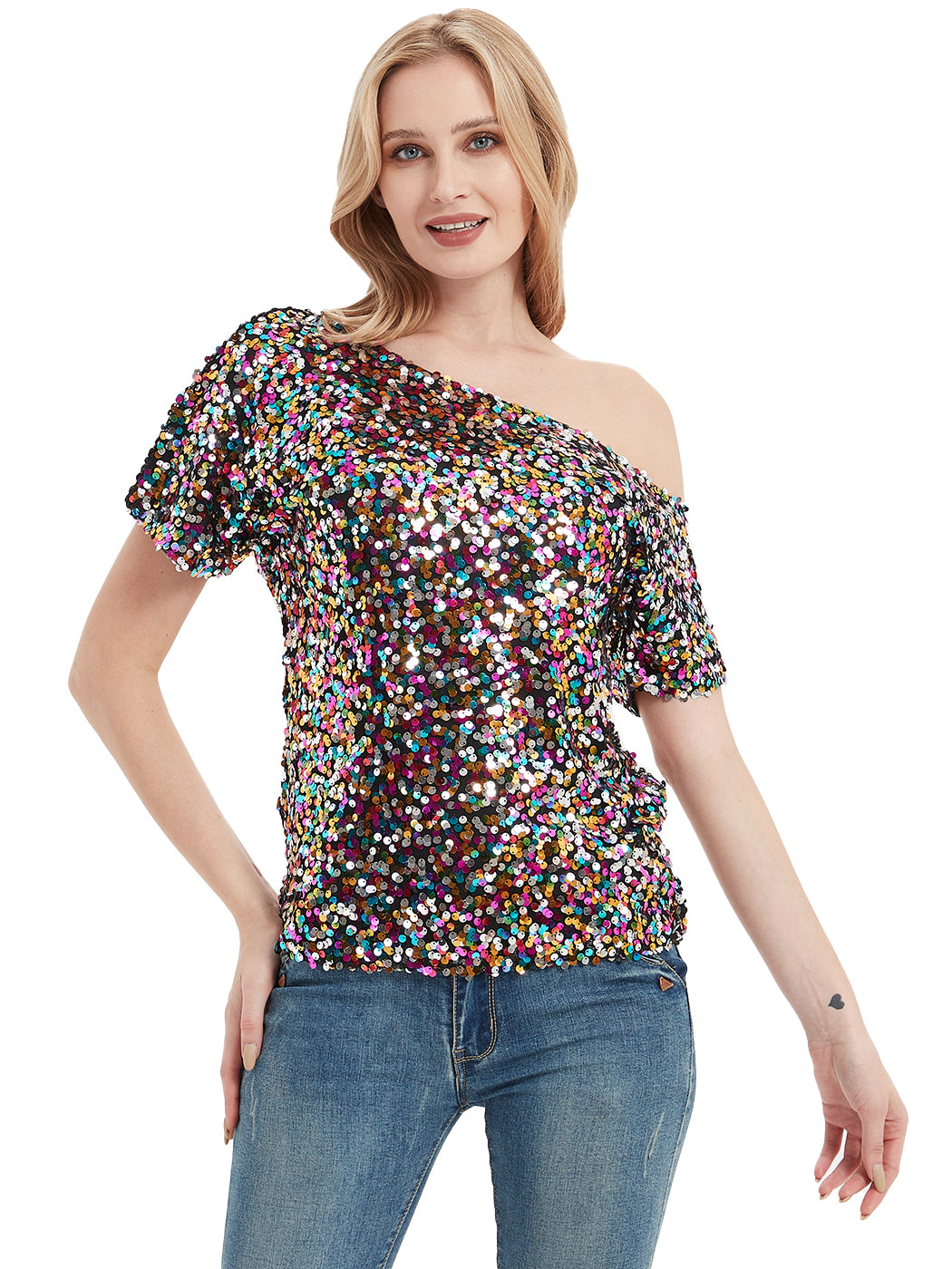 One Shoulder Sequin Top