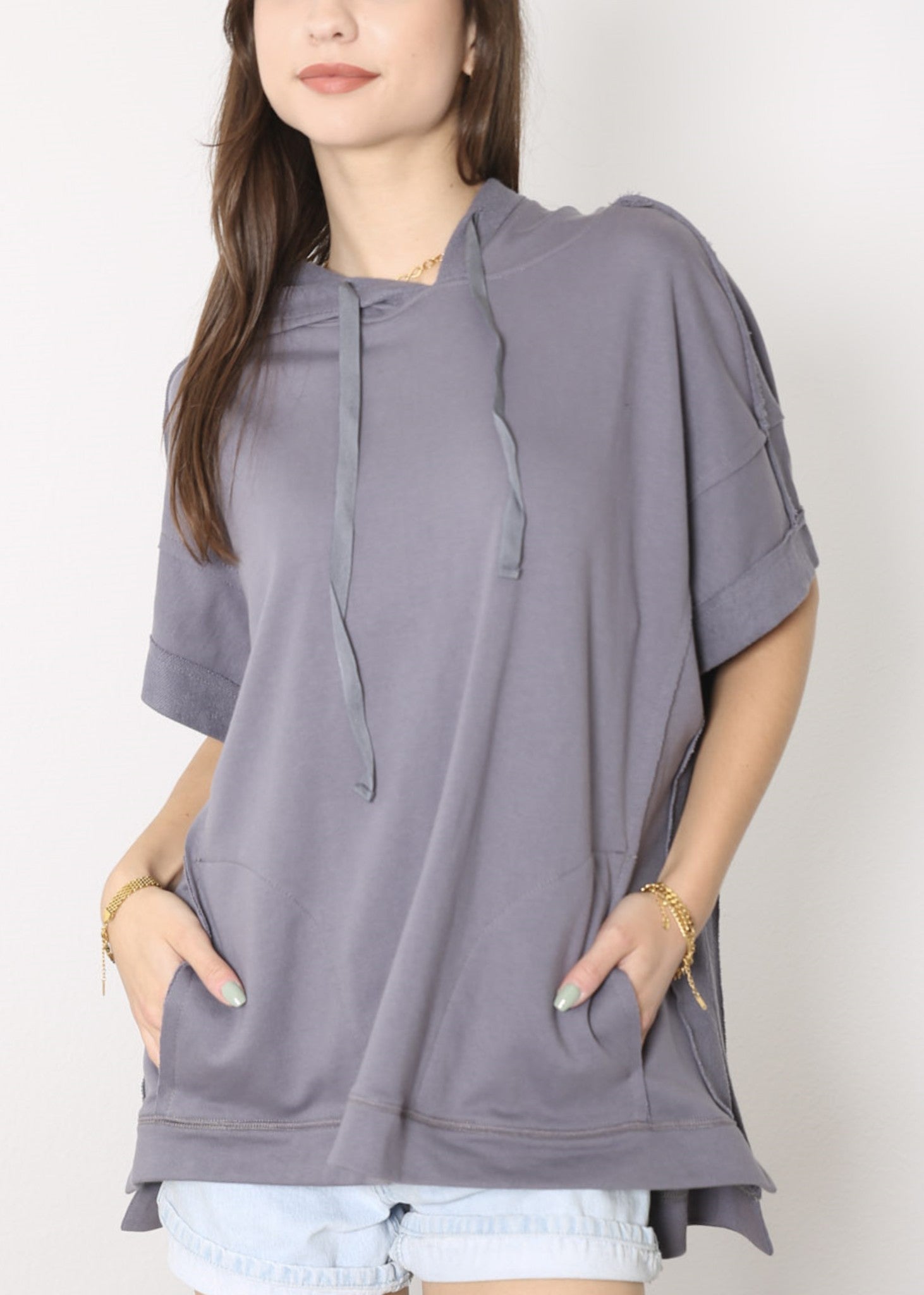 Oversized short sleeve hoodie cheap