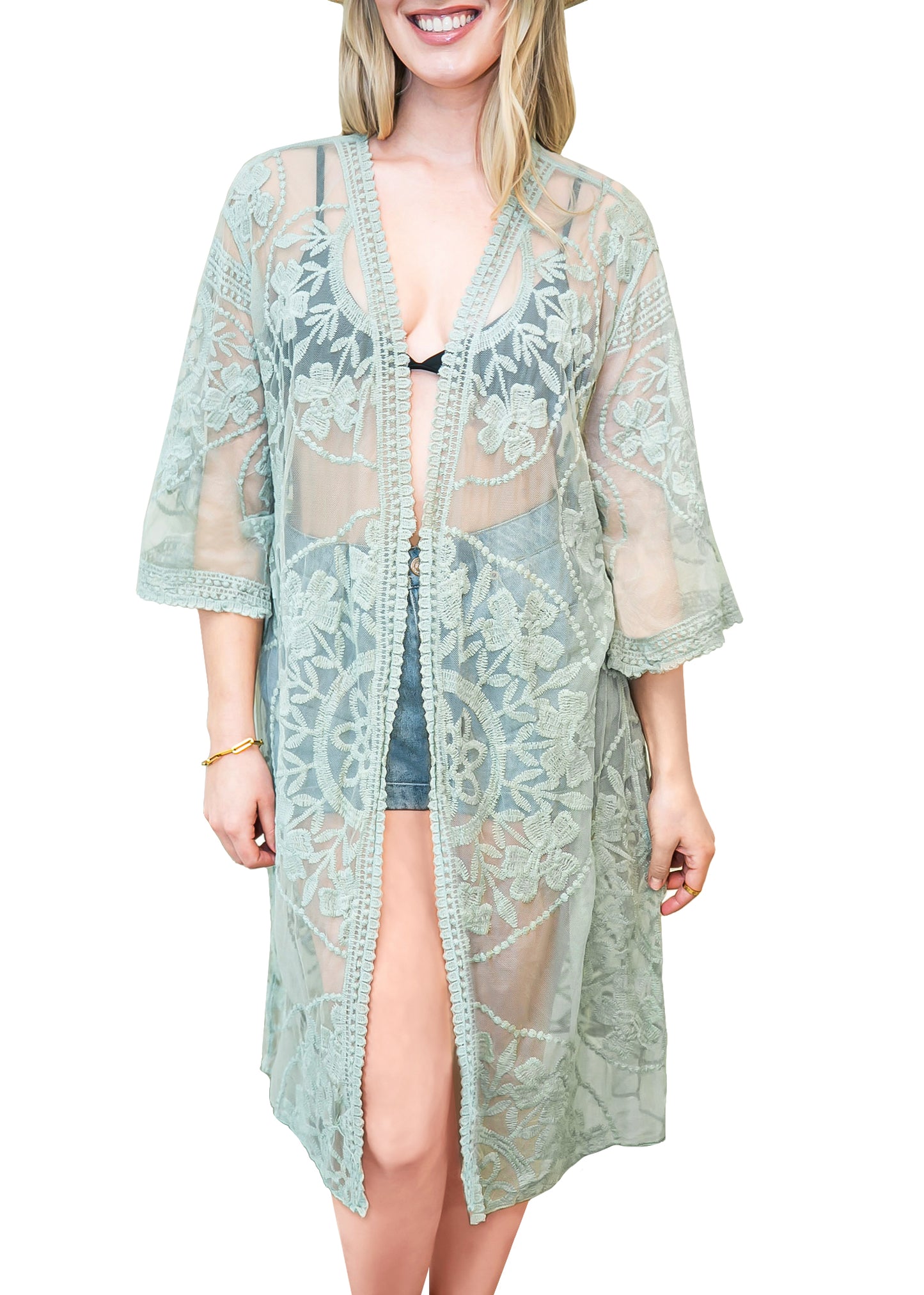Embroidered Floral Butterfly Kimono Cardigan