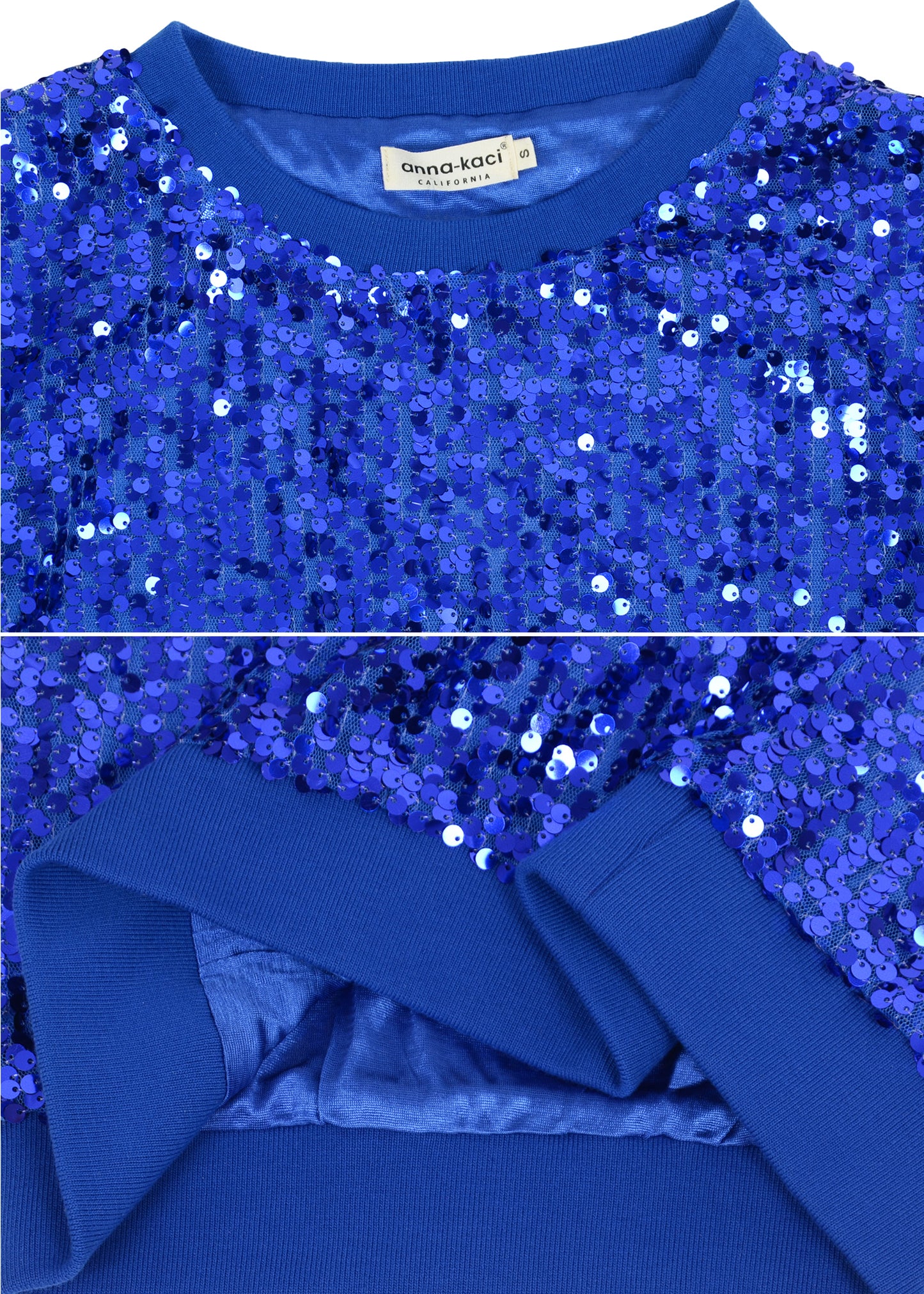 Sequin Sweatshirt Round Neck Top Long Sleeve Ribbed Cuffs Outerwear