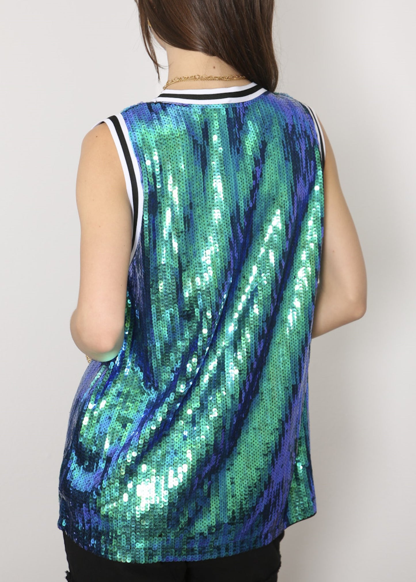 Sparkle Glitter Hip Hop Number 1 T-Shirt Top Blouse Tunic Sequins Basketball Tank Vests