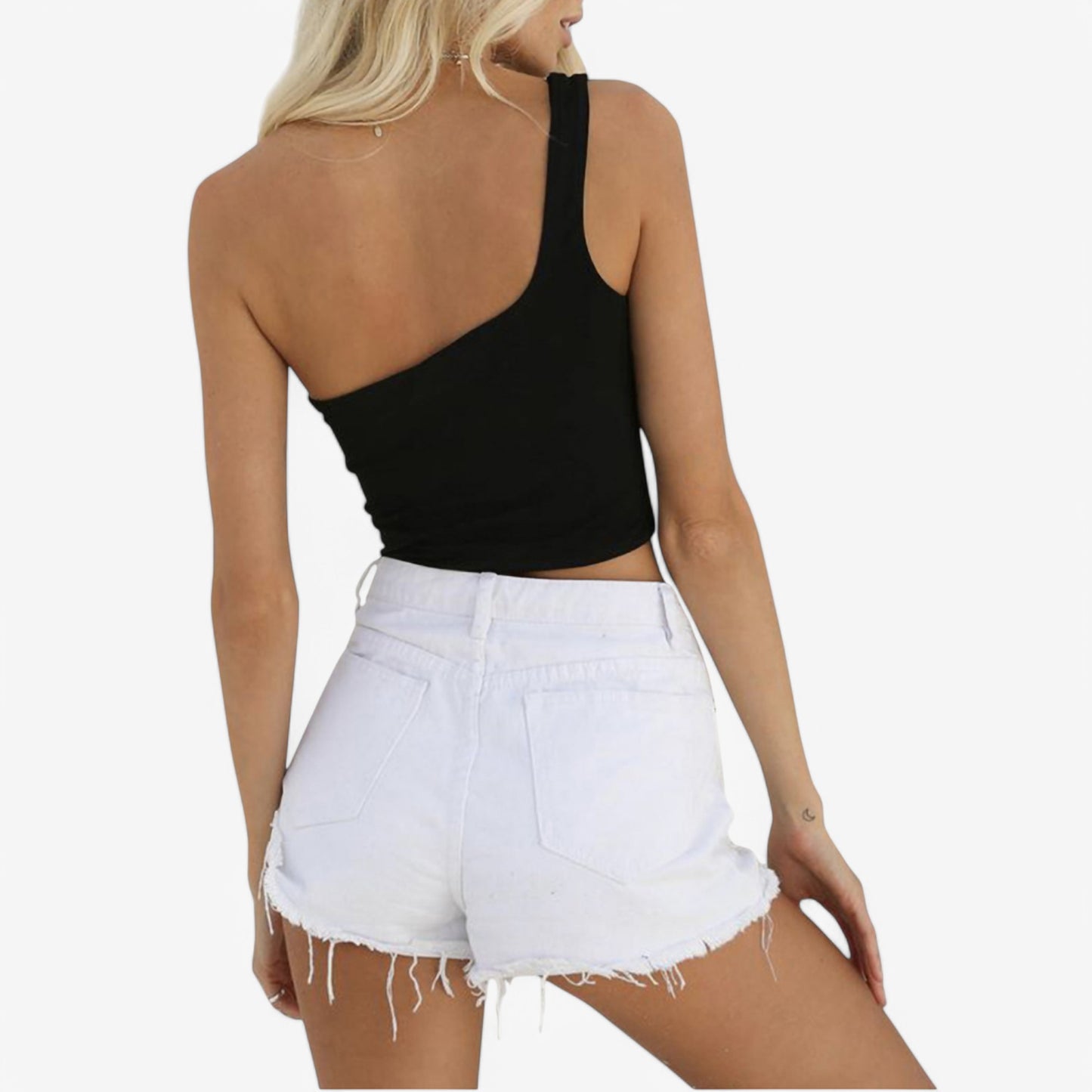 Anna-Kaci Women's One-Shoulder Ribbed Crop Top with Stretch Fit