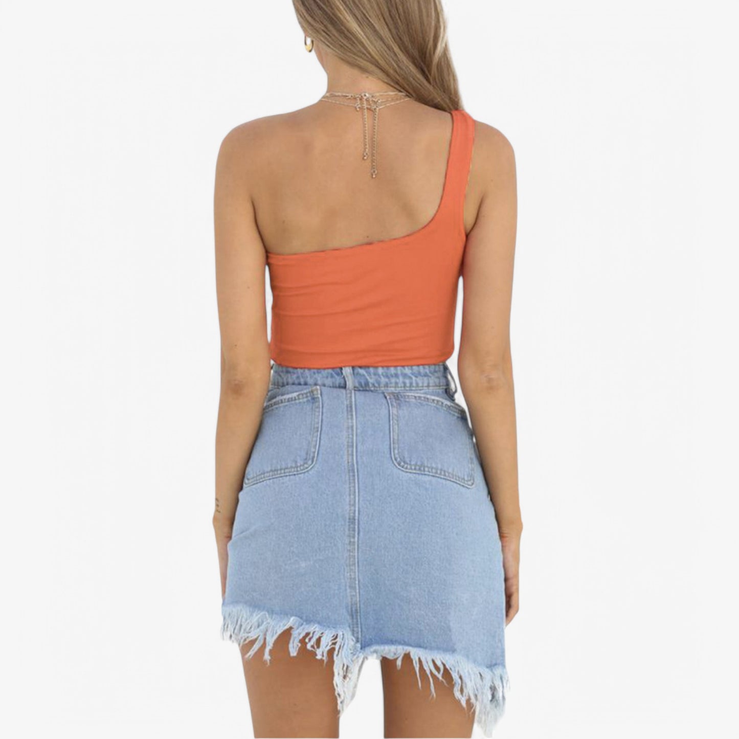 Anna-Kaci Women's One-Shoulder Ribbed Crop Top with Stretch Fit