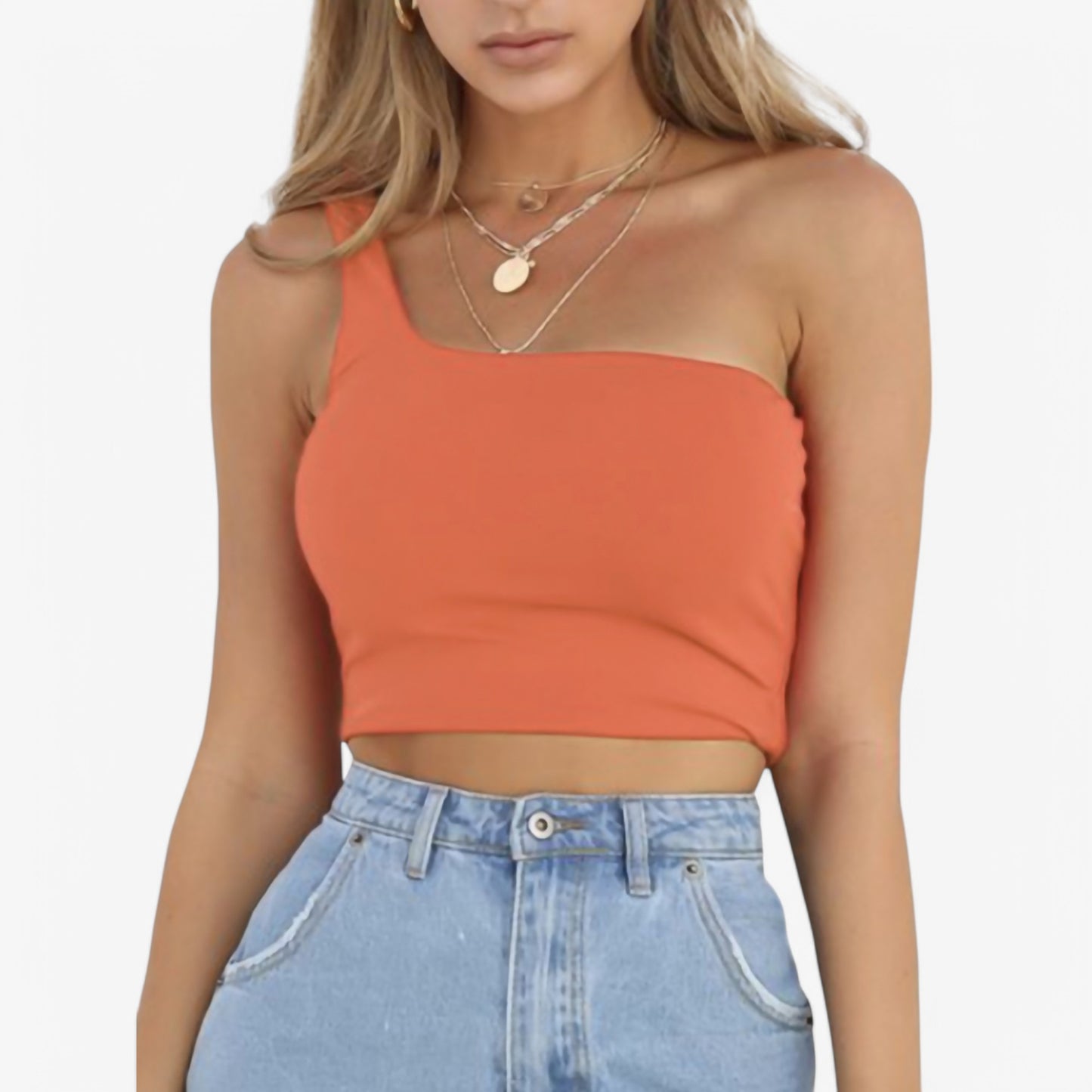 Anna-Kaci Women's One-Shoulder Ribbed Crop Top with Stretch Fit