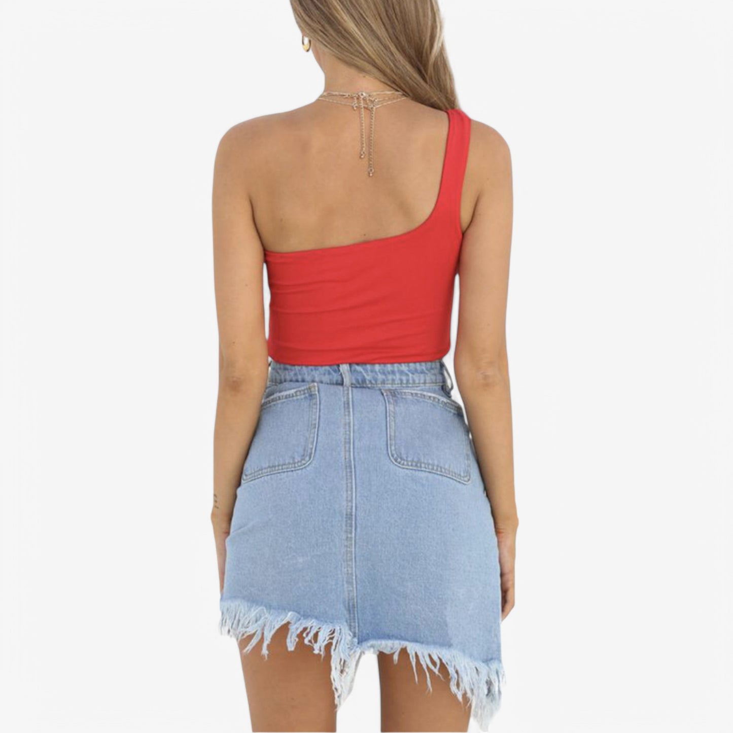 Anna-Kaci Women's One-Shoulder Ribbed Crop Top with Stretch Fit