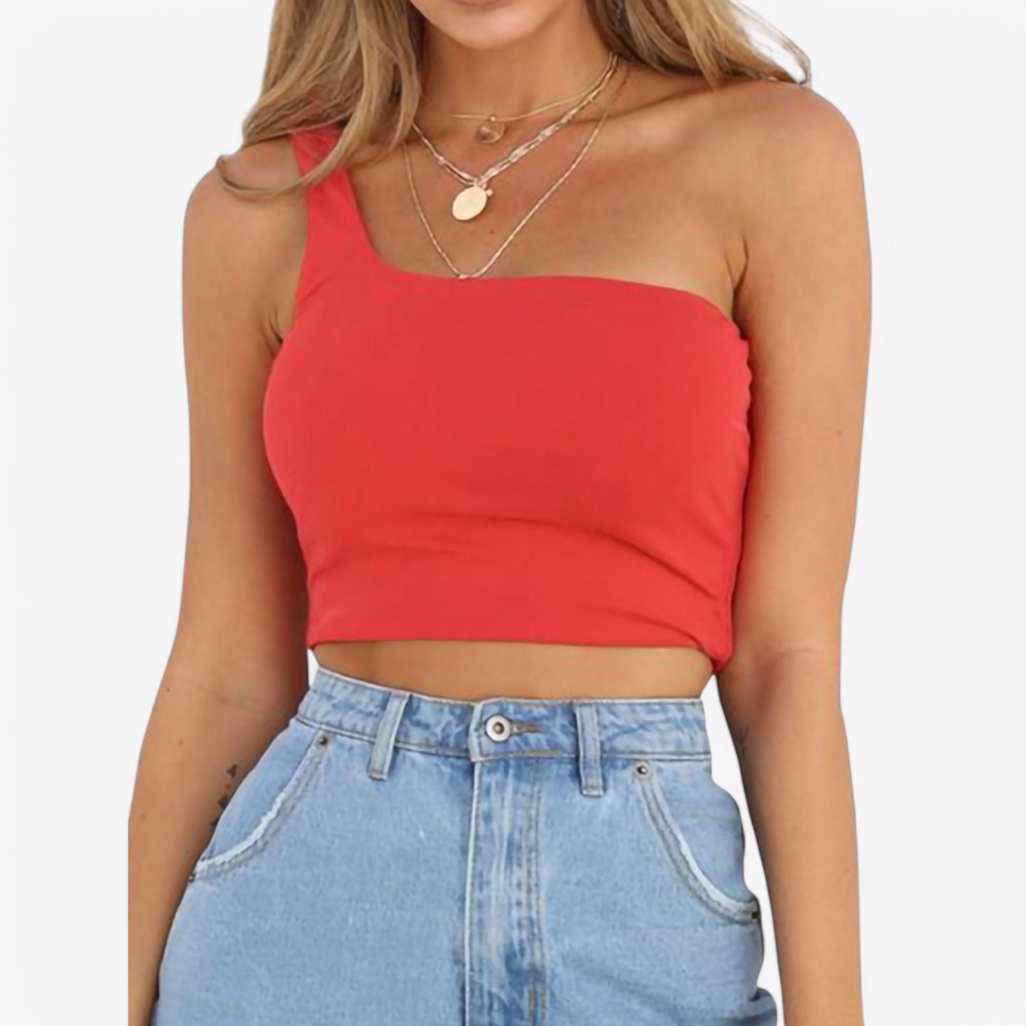 Anna-Kaci Women's One-Shoulder Ribbed Crop Top with Stretch Fit