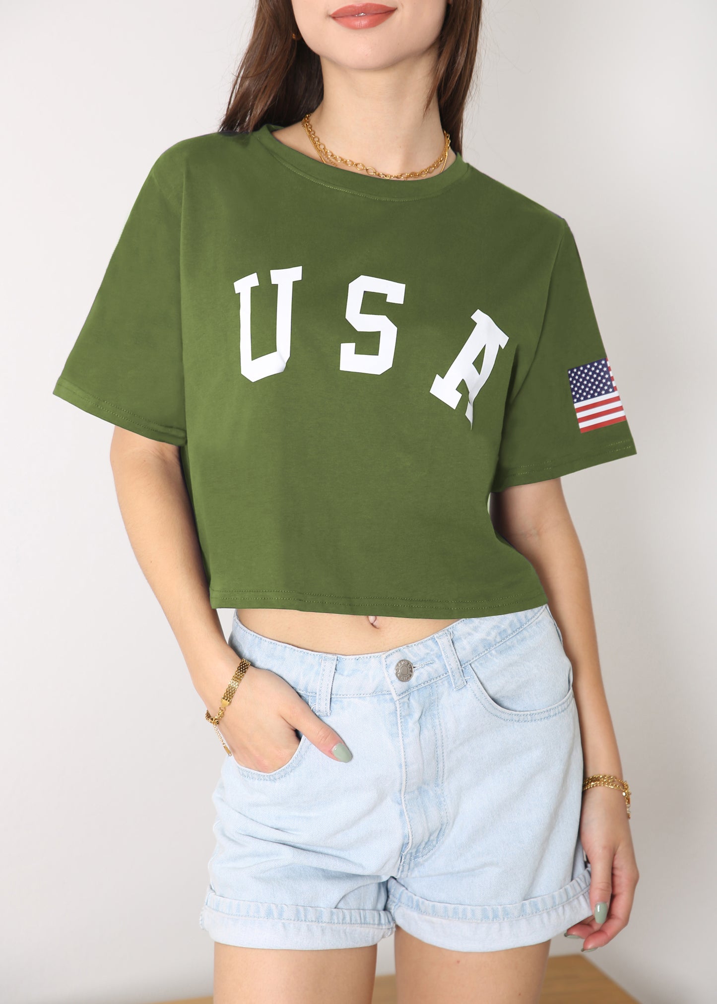 Camiseta de manga corta con estampado de letras para mujer de Anna-Kaci con la bandera de EE. UU. del 4 de julio