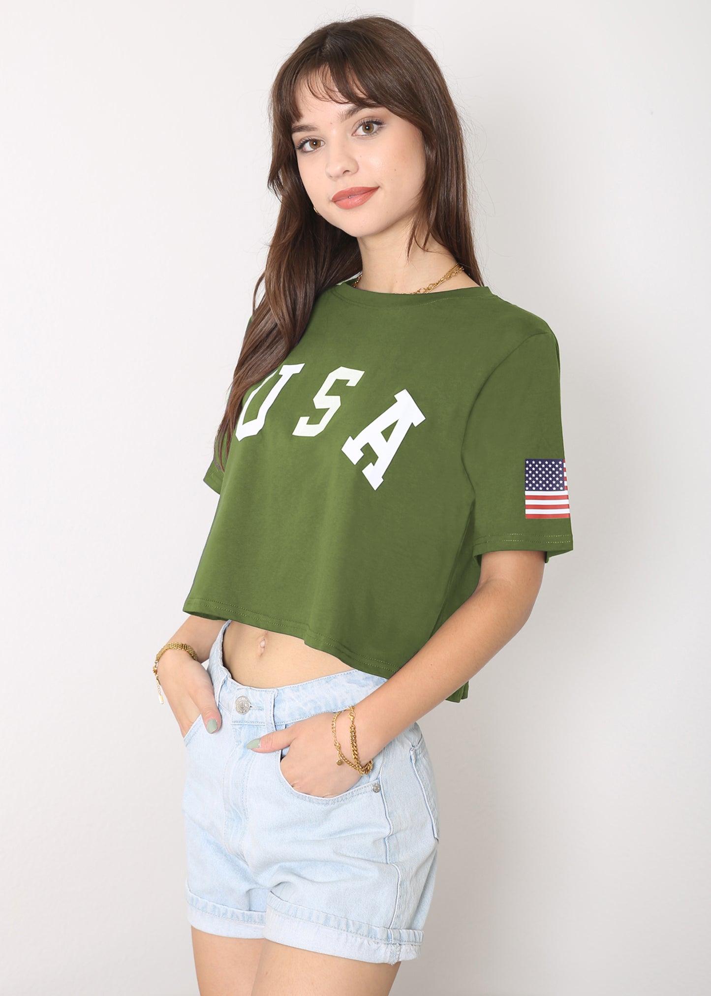 Camiseta de manga corta con estampado de letras para mujer de Anna-Kaci con la bandera de EE. UU. del 4 de julio