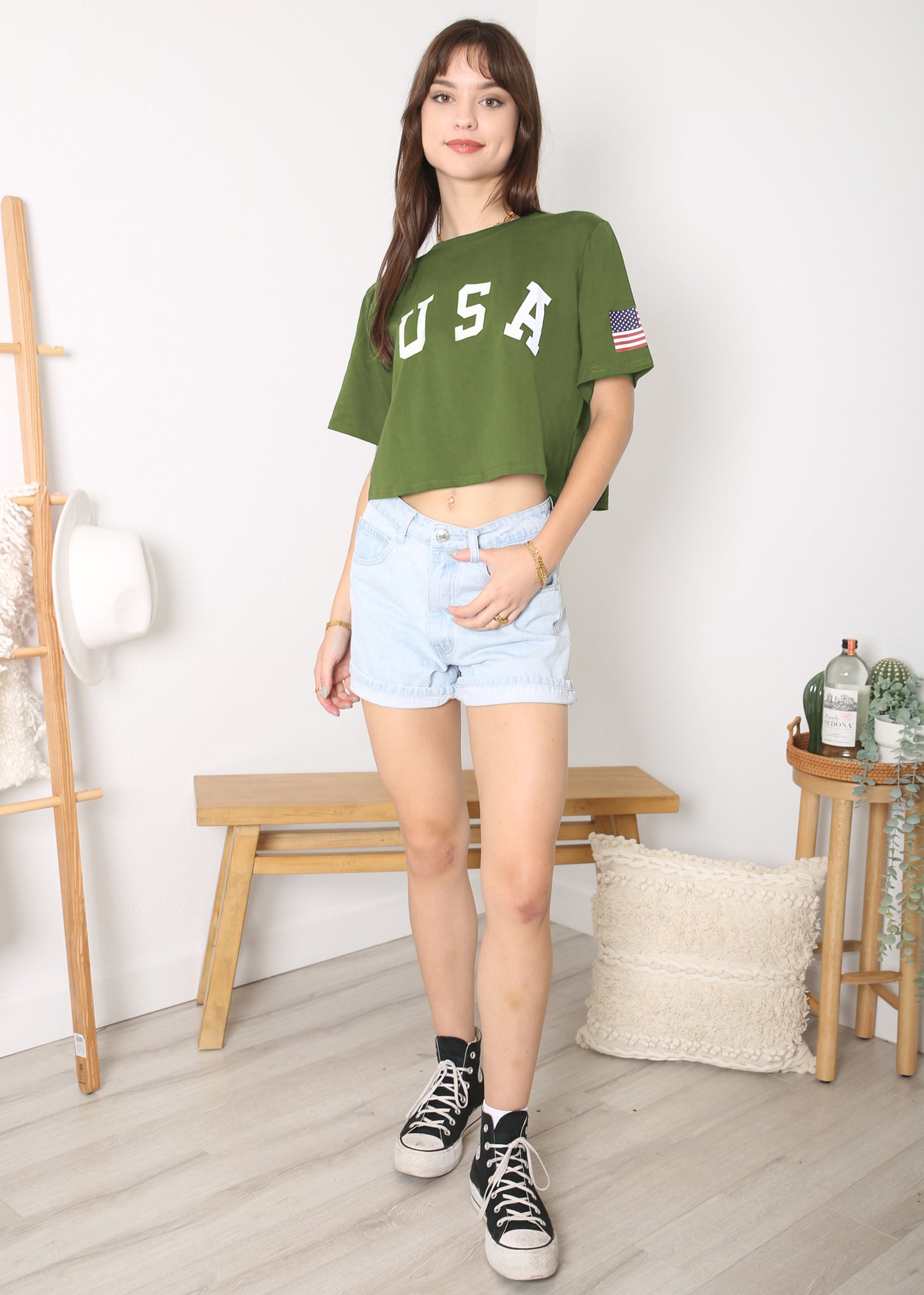 Camiseta de manga corta con estampado de letras para mujer de Anna-Kaci con la bandera de EE. UU. del 4 de julio