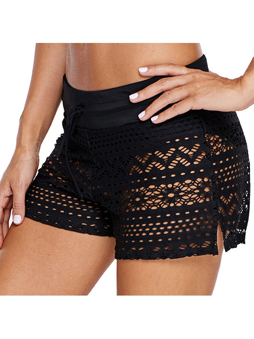 Womens Side Split Waistband Bokini Swim Lace Shorts with Panty Liner