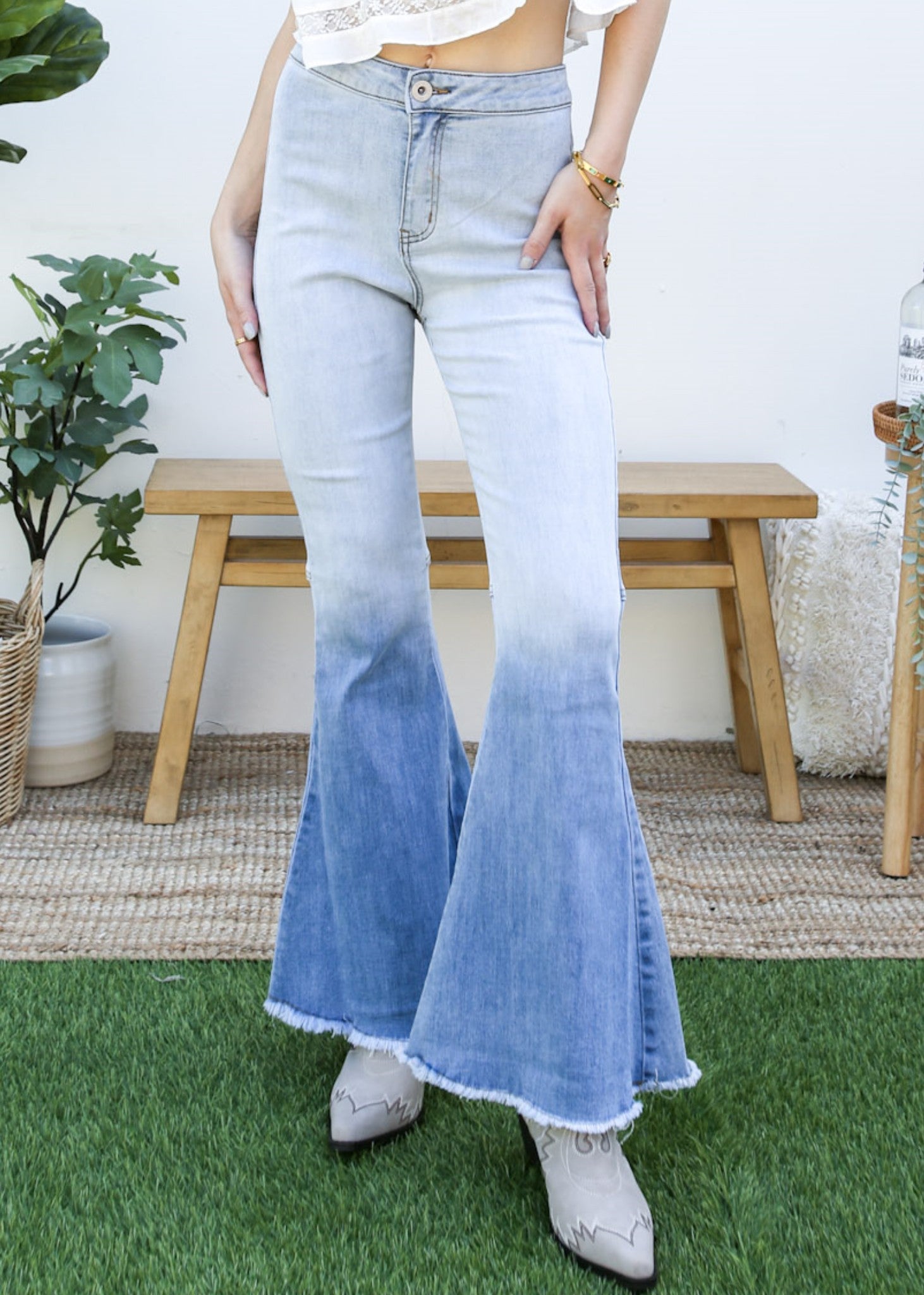 Bell Bottom High Waist Denim Jeans Anna-Kaci - Main Image