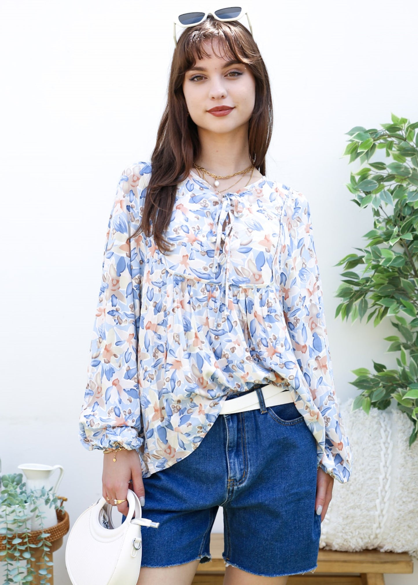 Anna-Kaci Women Summer Boho Ruffle Shirt Drawstring Long Sleeve Flowy Blouse