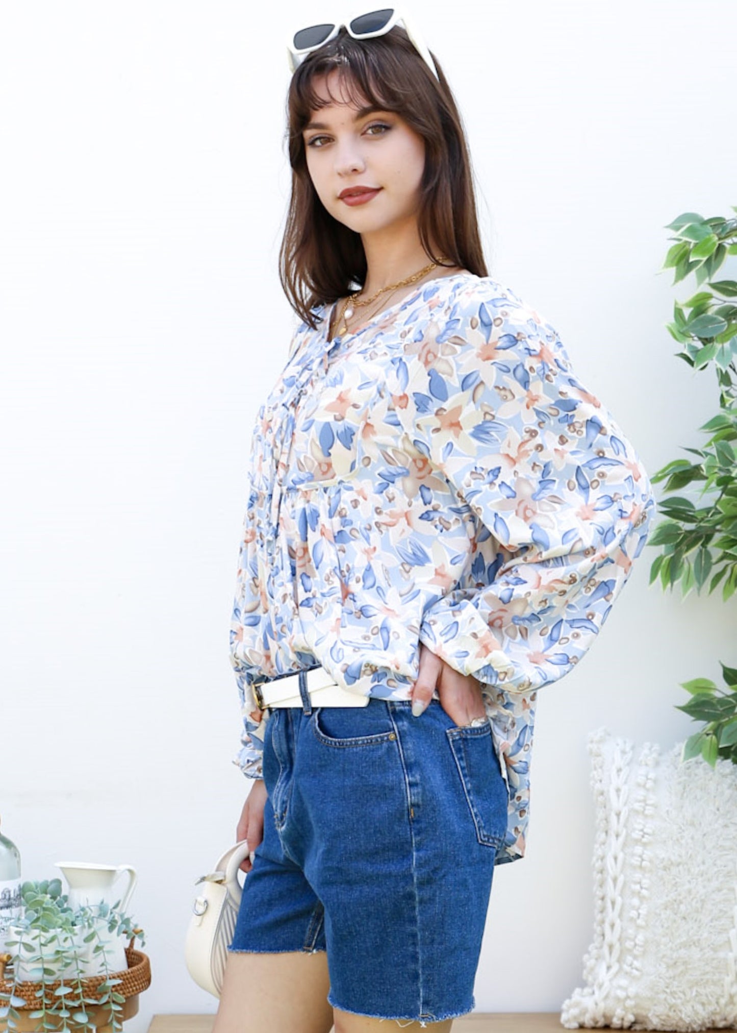 Anna-Kaci Women Summer Boho Ruffle Shirt Drawstring Long Sleeve Flowy Blouse
