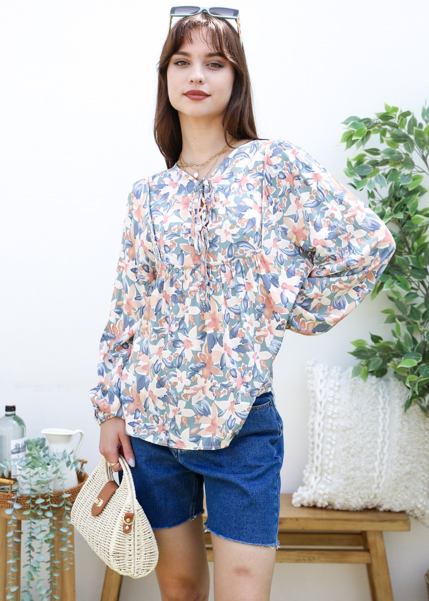 Anna-Kaci Women Summer Boho Ruffle Shirt Drawstring Long Sleeve Flowy Blouse