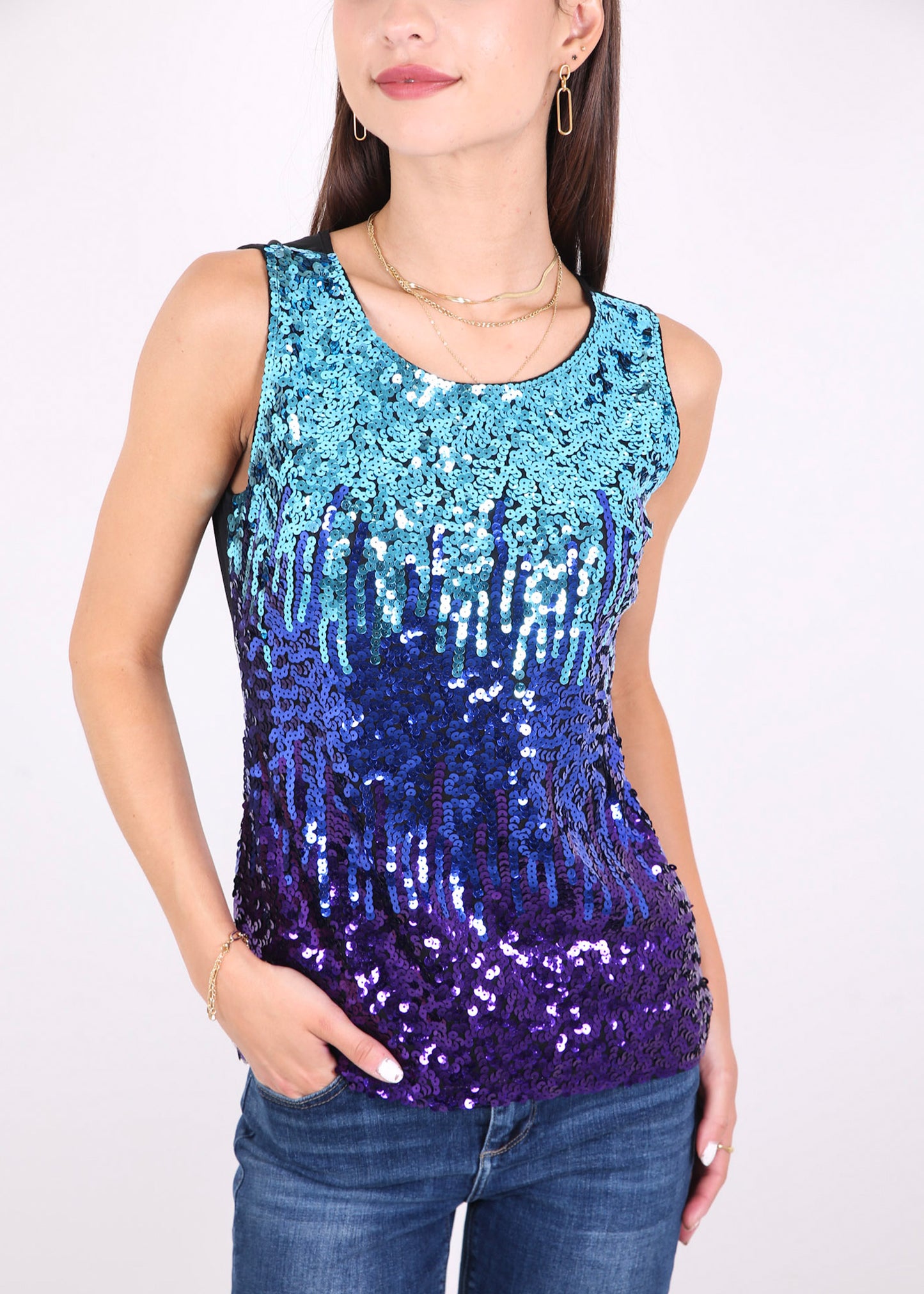 Blusa sin mangas con destellos y brillo