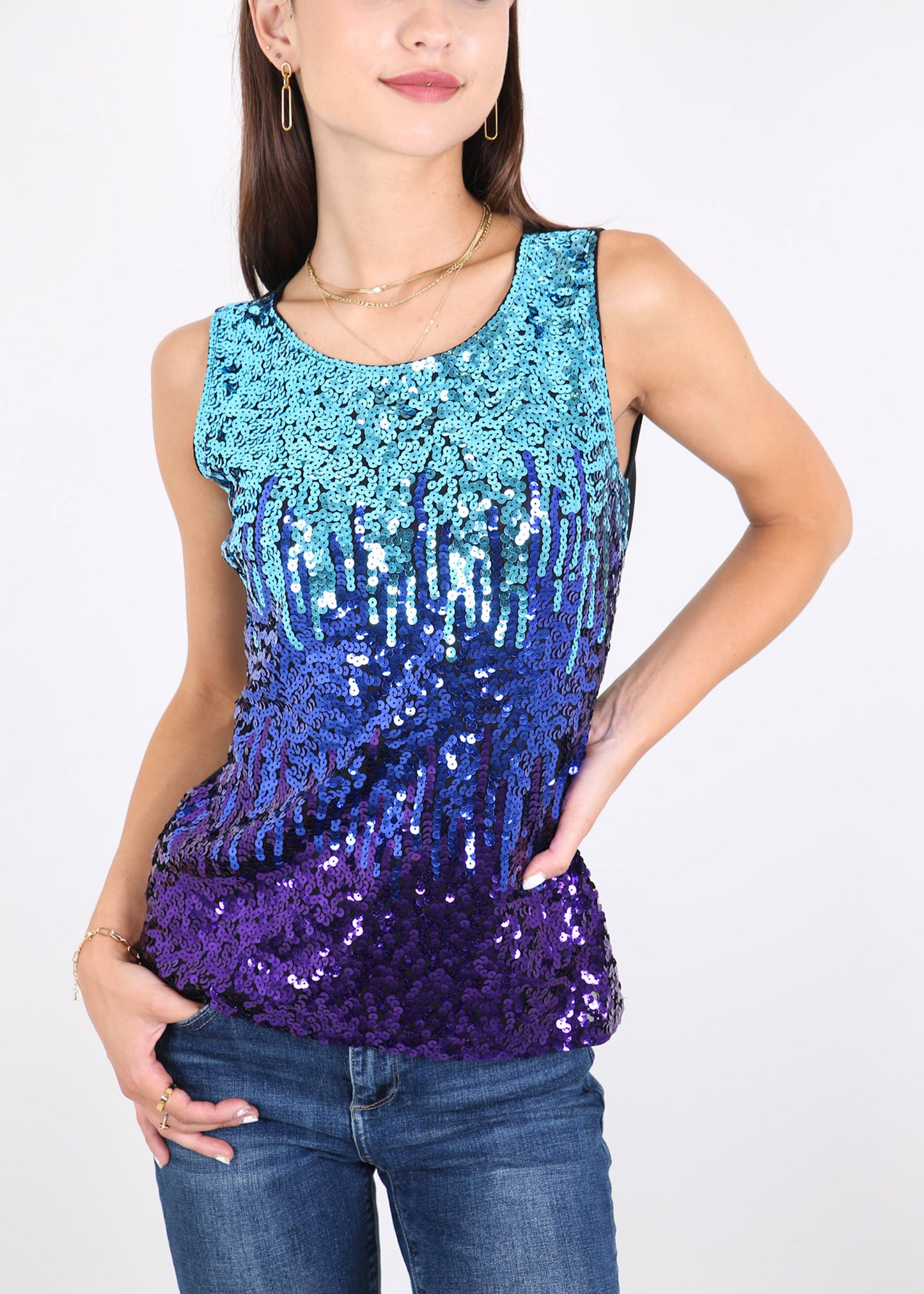 Blusa sin mangas con destellos y brillo