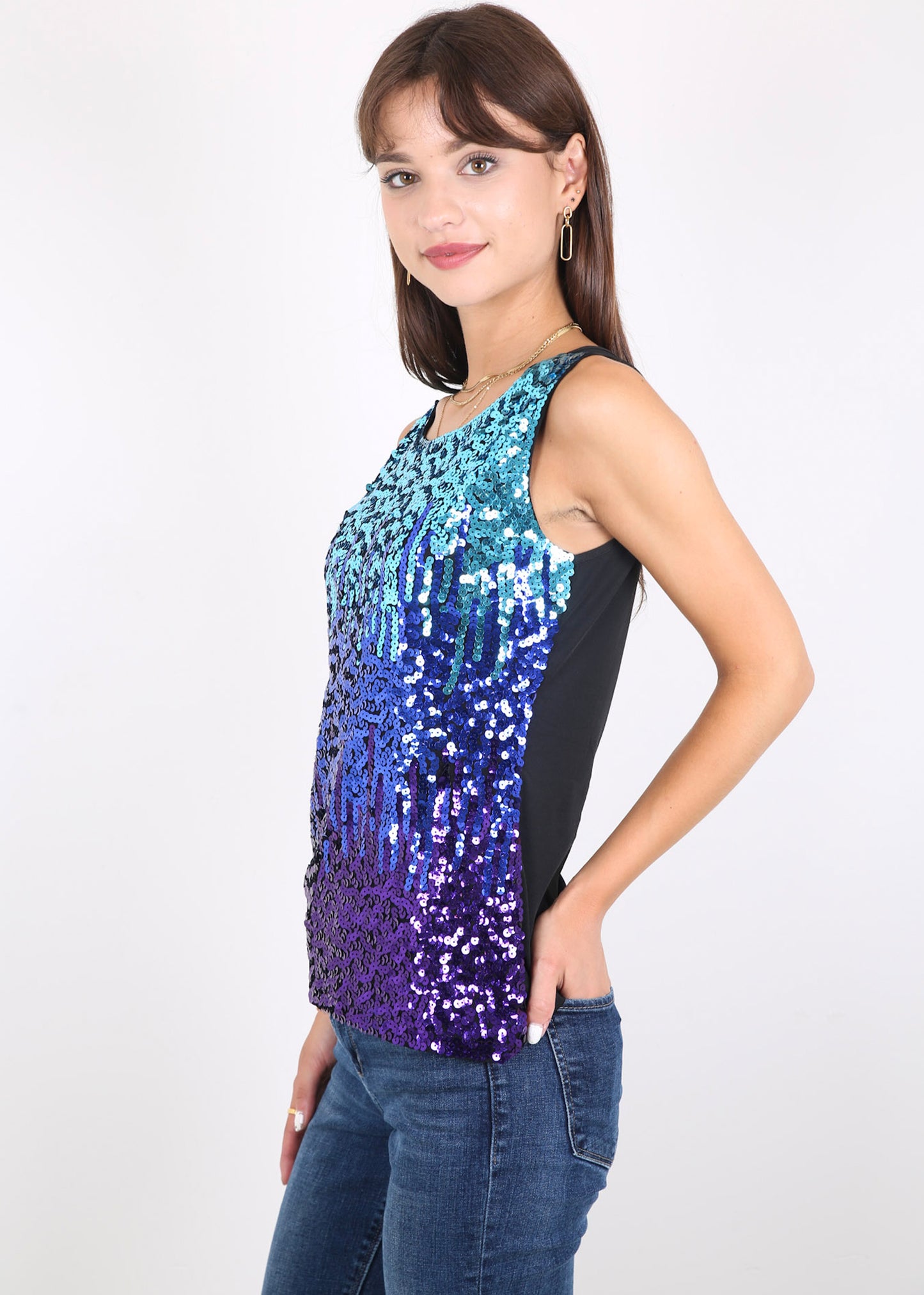 Blusa sin mangas con destellos y brillo