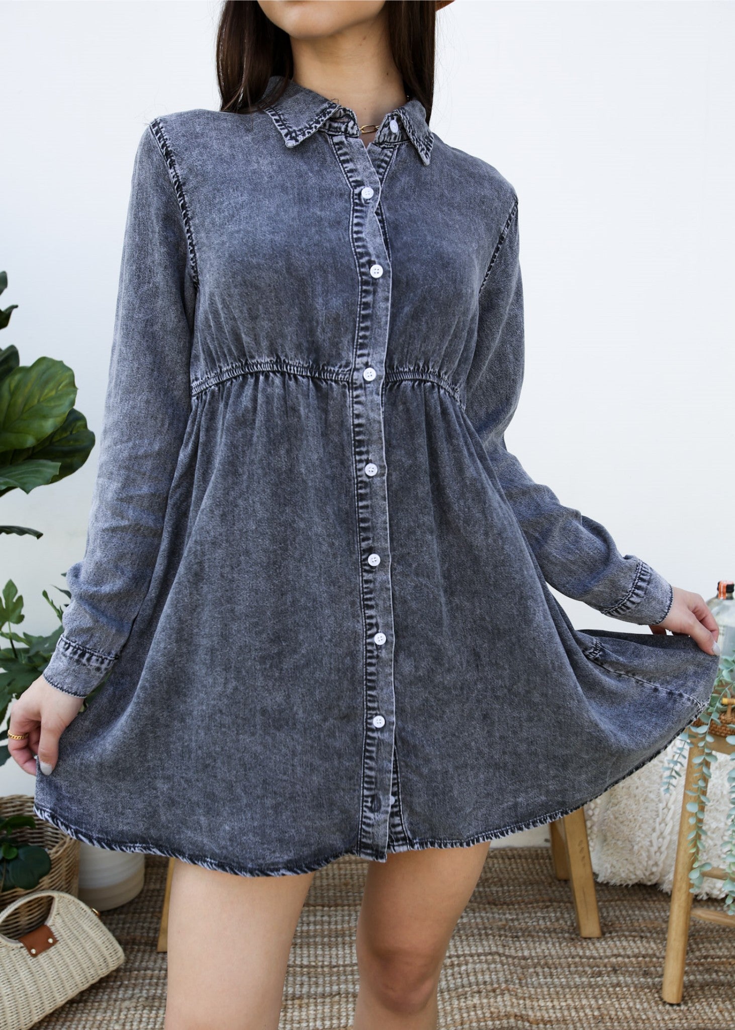 Button-Down Tiered Denim Shirt Dress, XL 16-18 / Gray Button-Down Tiered Denim Shirt Dress, XL 16-18 / Gray