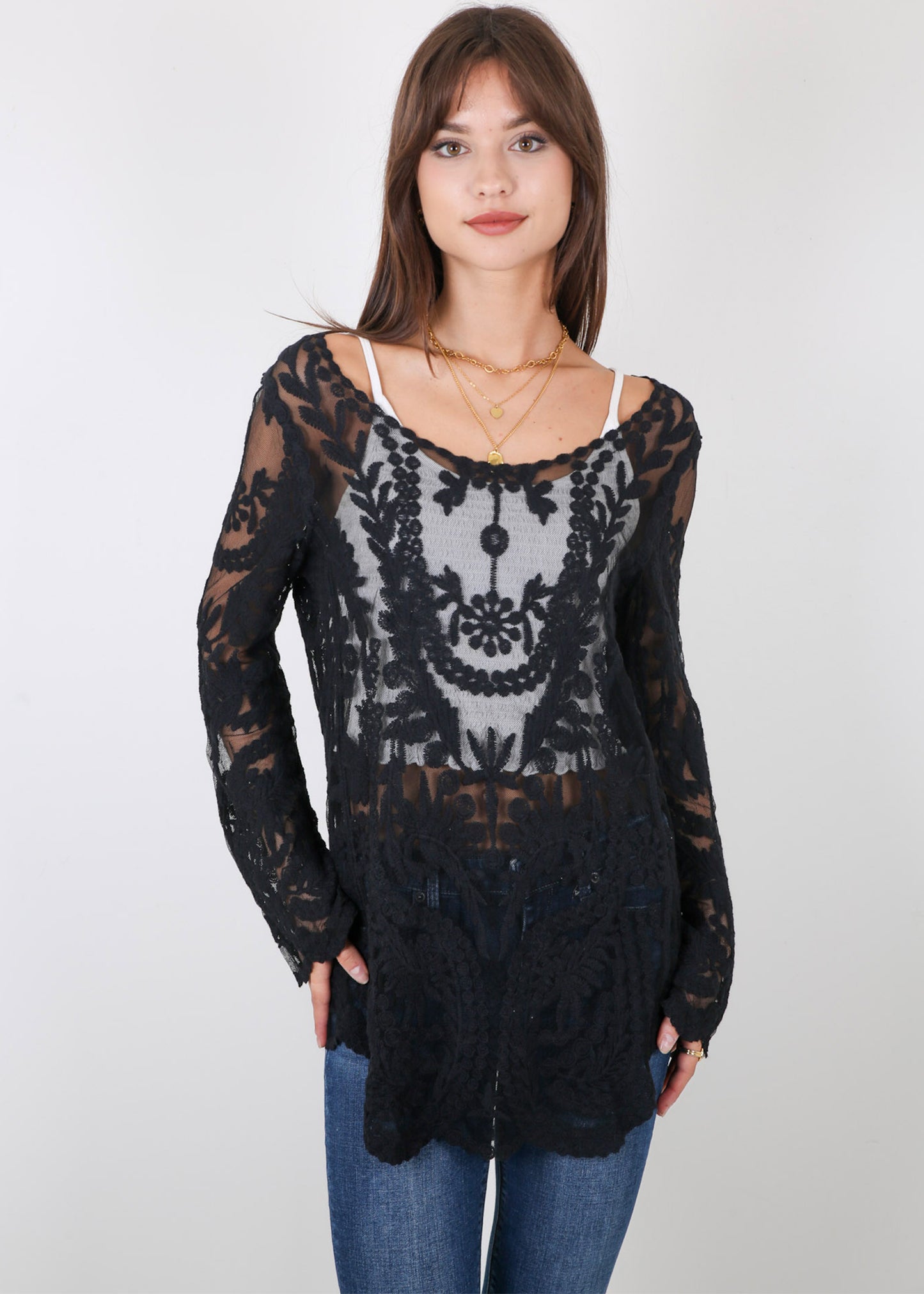 Contrast Embroidered Lace V Neck Bikini Cover Up Beach Mini Dress with Half Sleeve