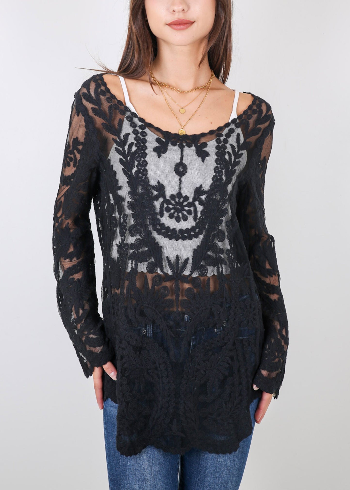 Contrast Embroidered Lace V Neck Bikini Cover Up Beach Mini Dress with Half Sleeve