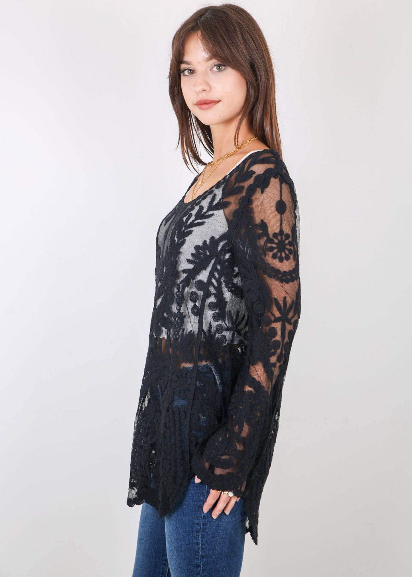 Contrast Embroidered Lace V Neck Bikini Cover Up Beach Mini Dress with Half Sleeve