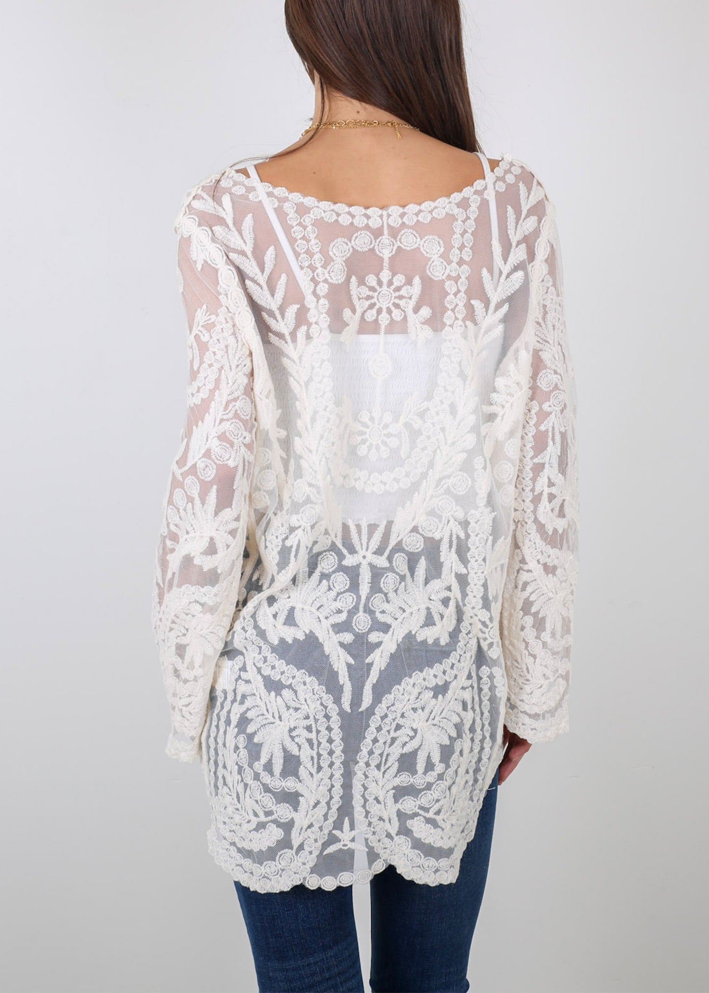 Contrast Embroidered Lace V Neck Bikini Cover Up Beach Mini Dress with Half Sleeve