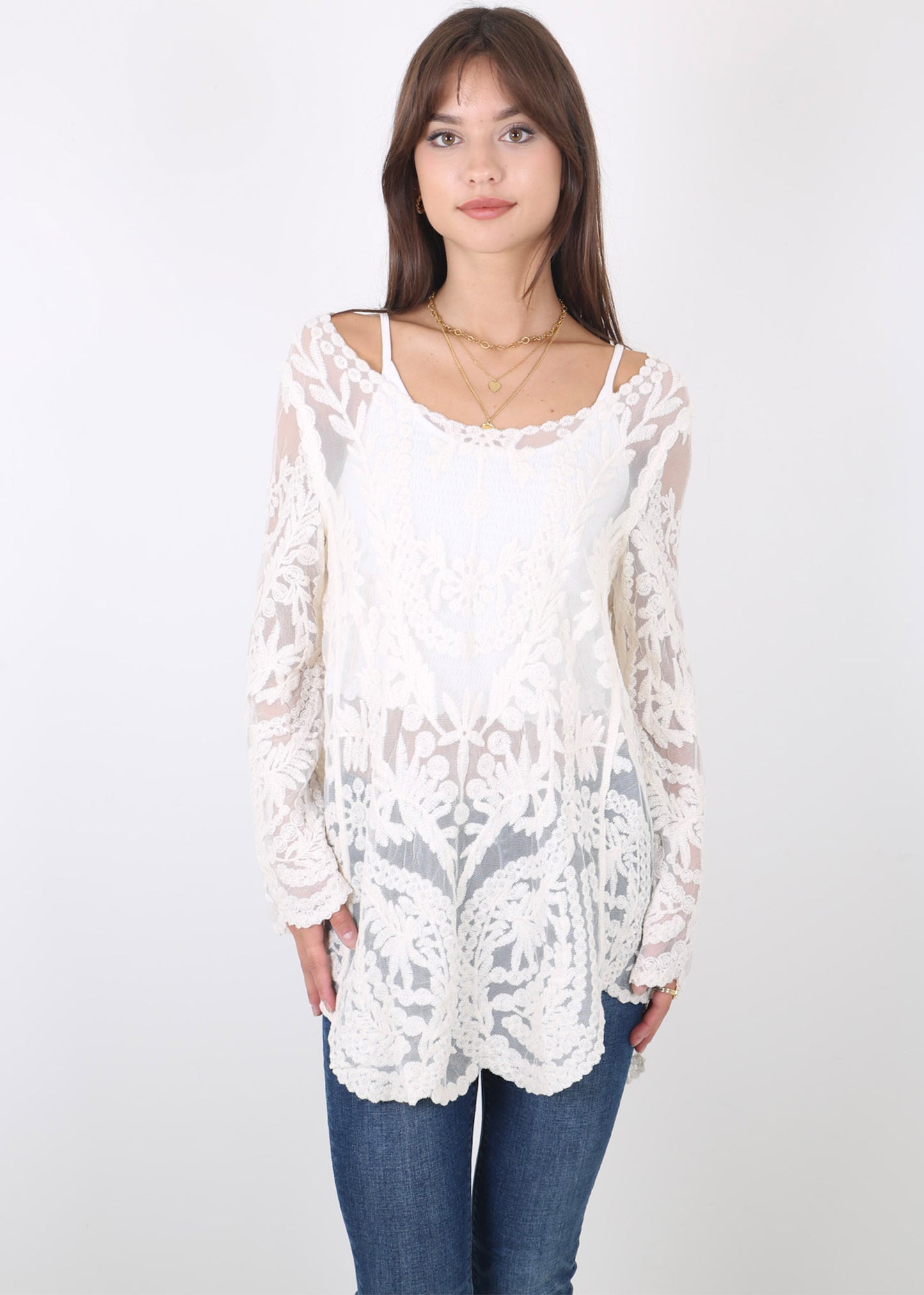 Contrast Embroidered Lace V Neck Bikini Cover Up Beach Mini Dress with Half Sleeve