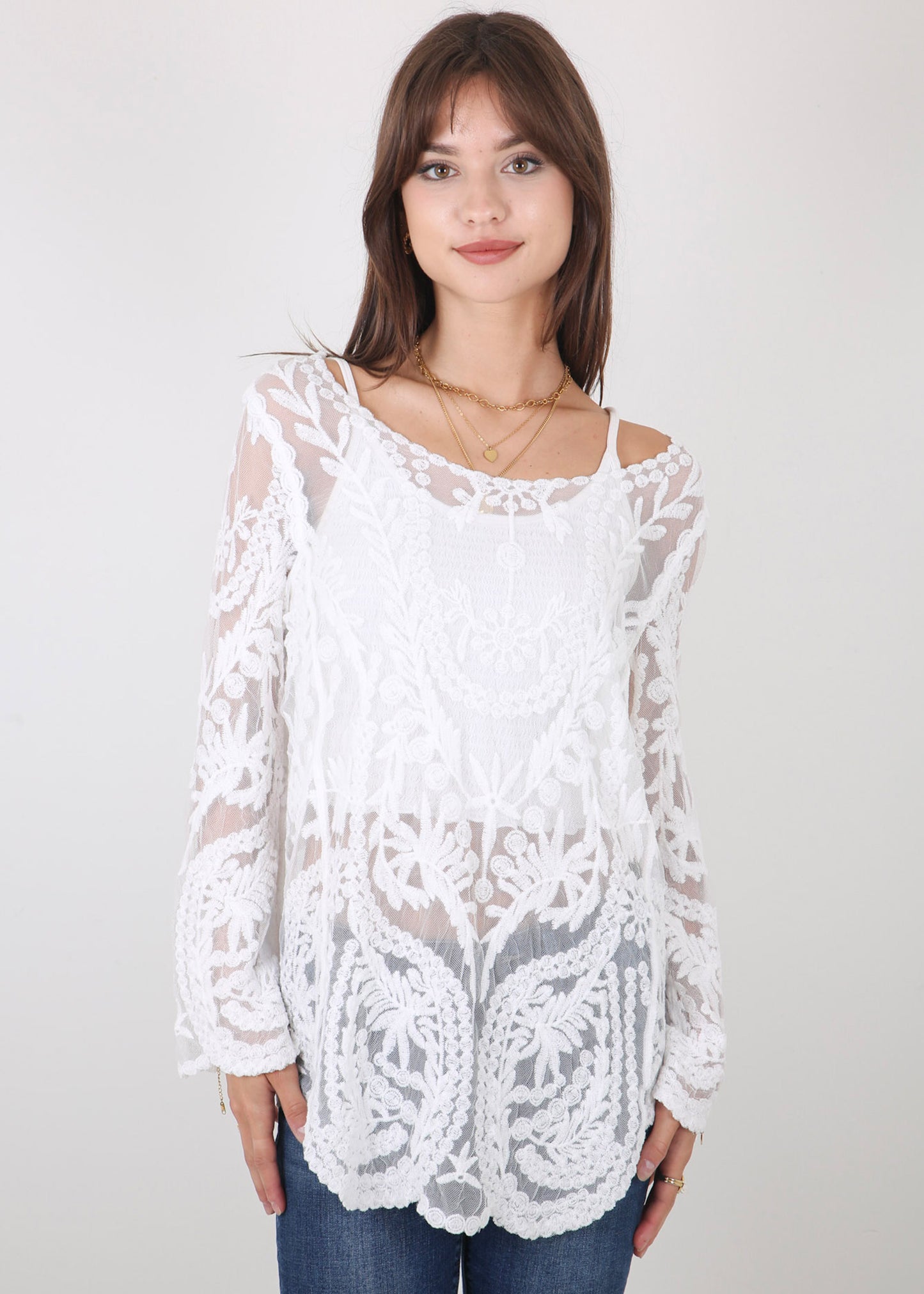 Contrast Embroidered Lace V Neck Bikini Cover Up Beach Mini Dress with Half Sleeve