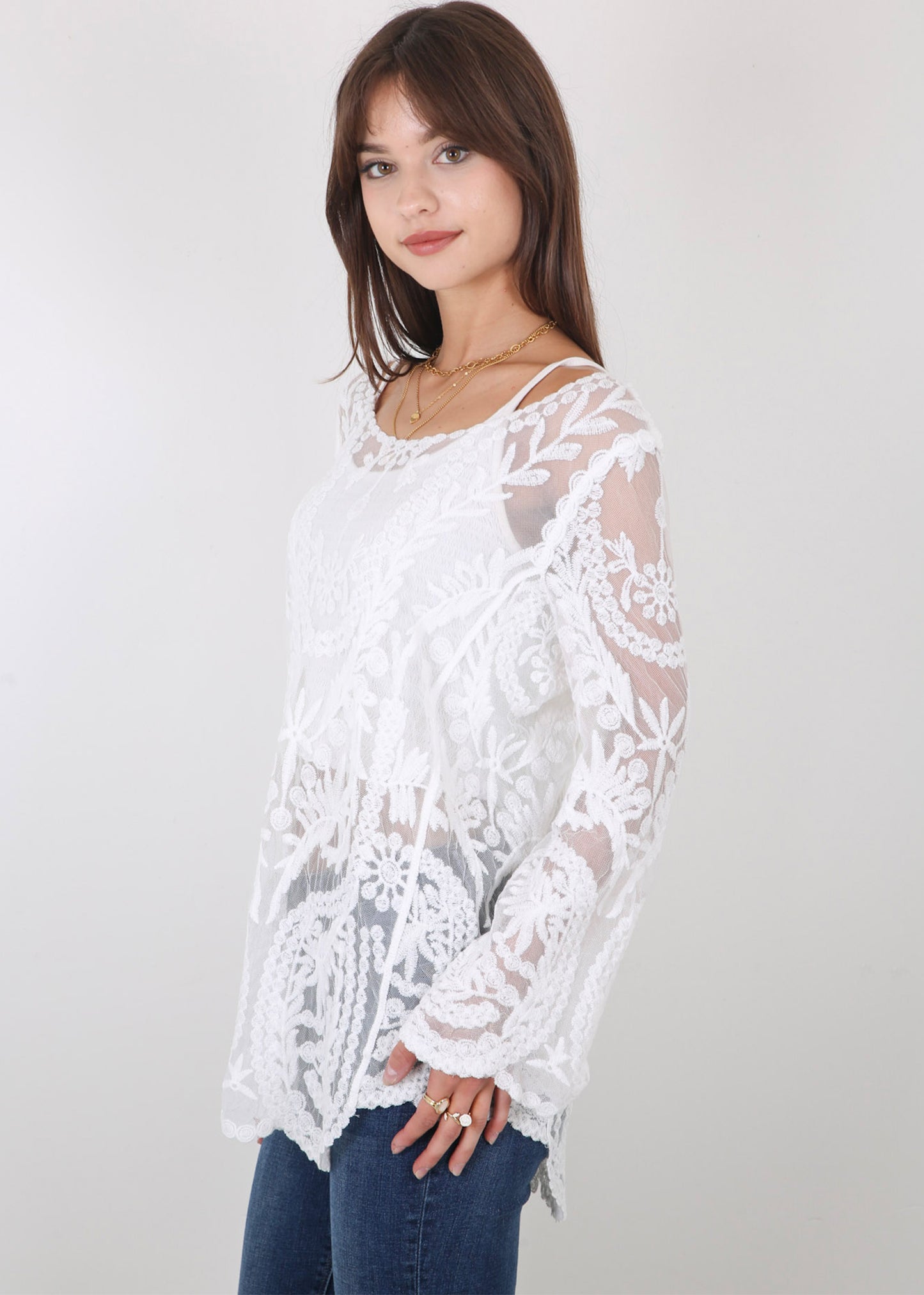 Contrast Embroidered Lace V Neck Bikini Cover Up Beach Mini Dress with Half Sleeve