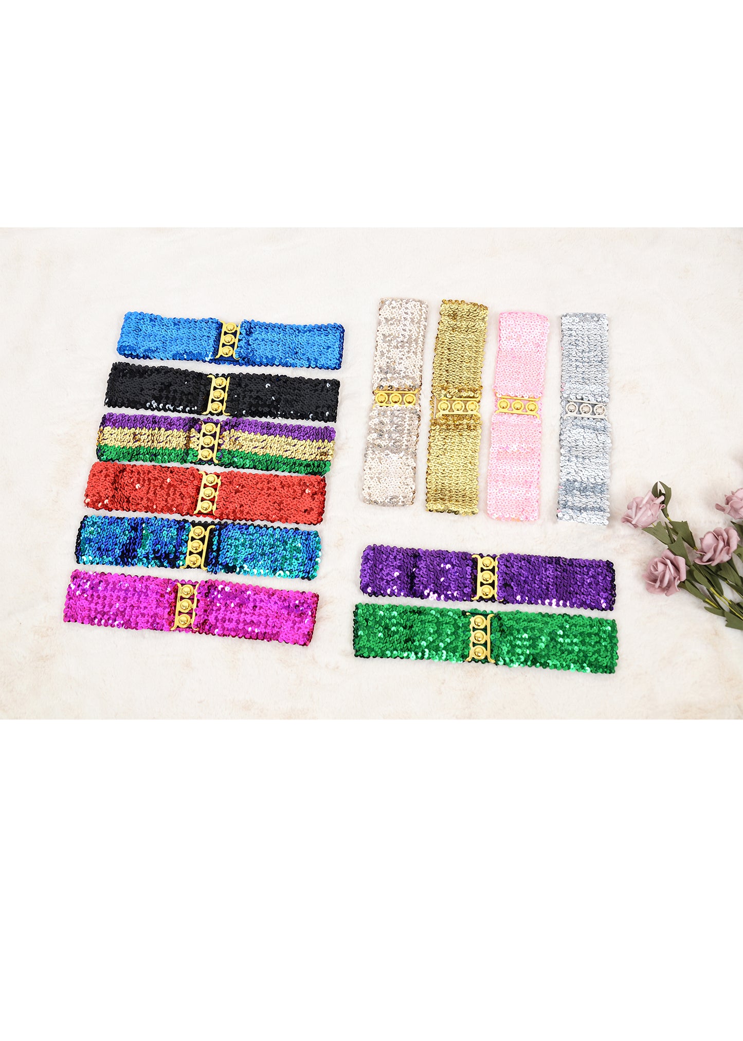 Anna-Kaci Women Glitter Sequin Belts Stretchy Sparkly Cinch Belt Disco Party Costume Elastic Waist Accessory